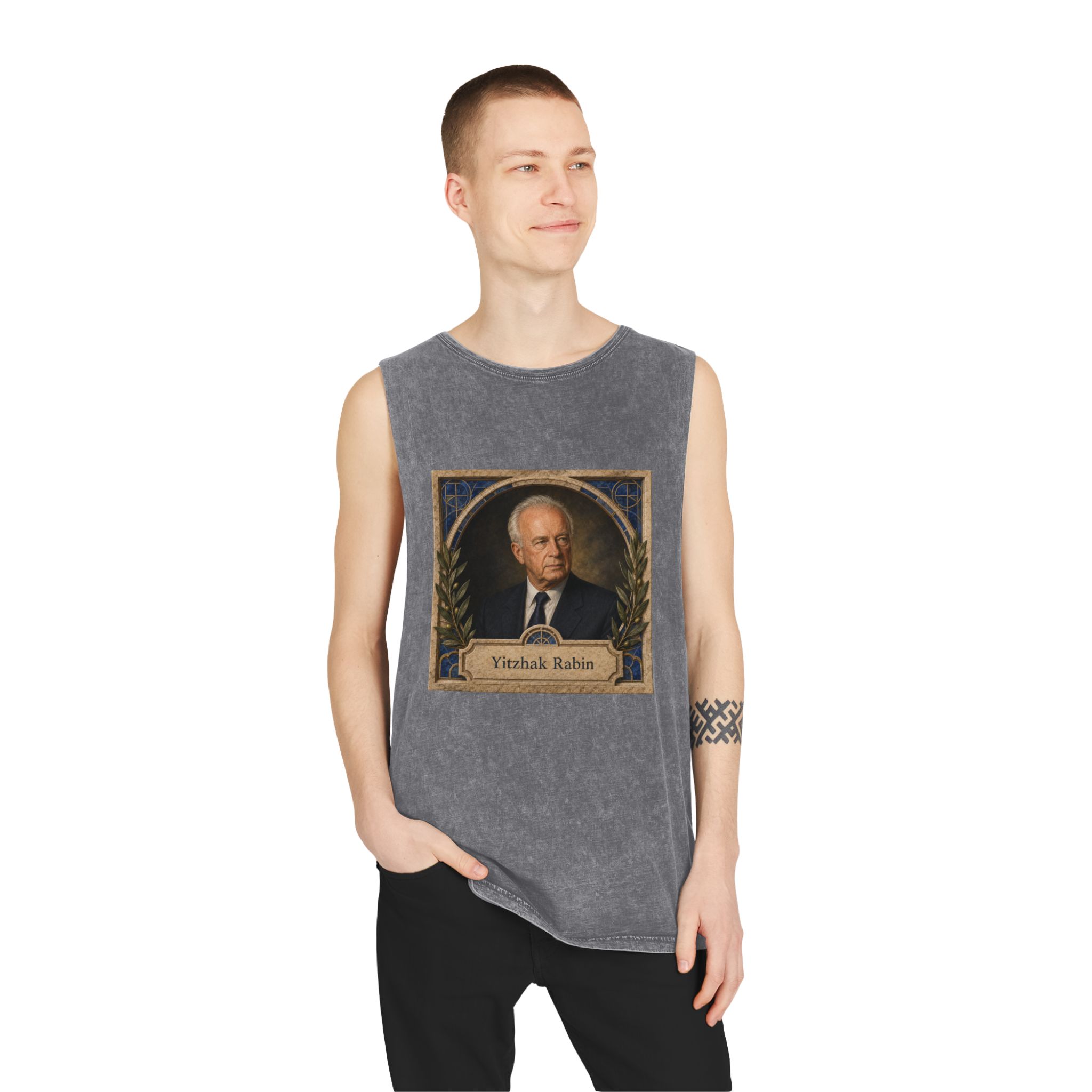Yitzhak Rabin Unisex Stonewash Tank Top - Image 11