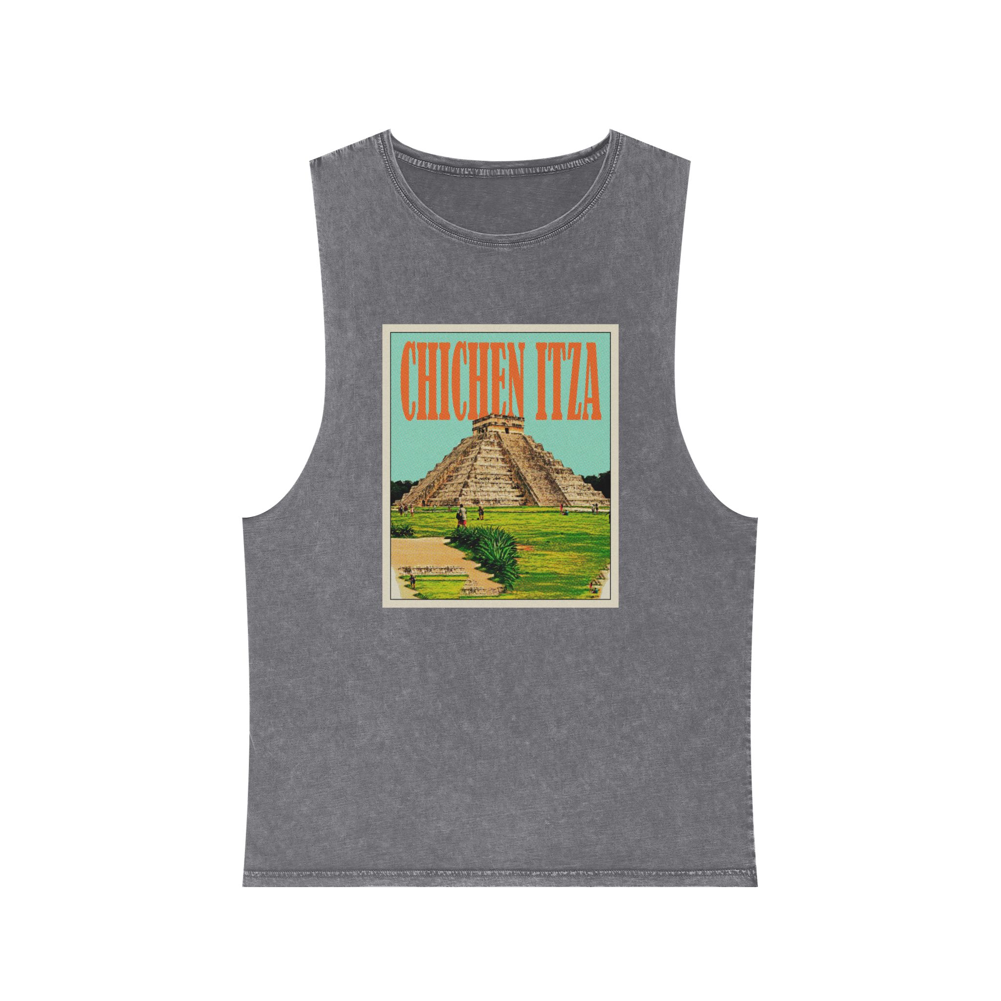 Chichen Itza Retro Travel Poster Unisex Stonewash Tank Top - Image 9