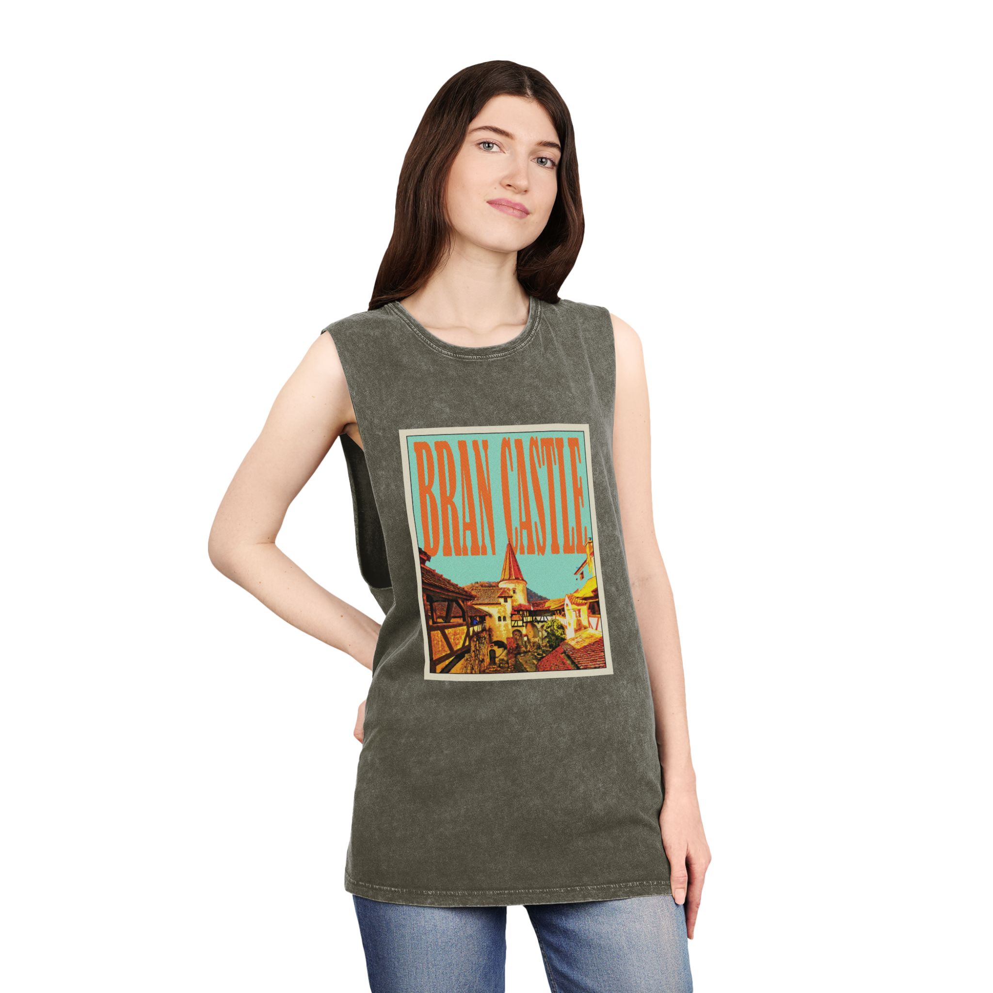 Bran Castle Retro Travel Poster (1) Unisex Stonewash Tank Top - Image 8