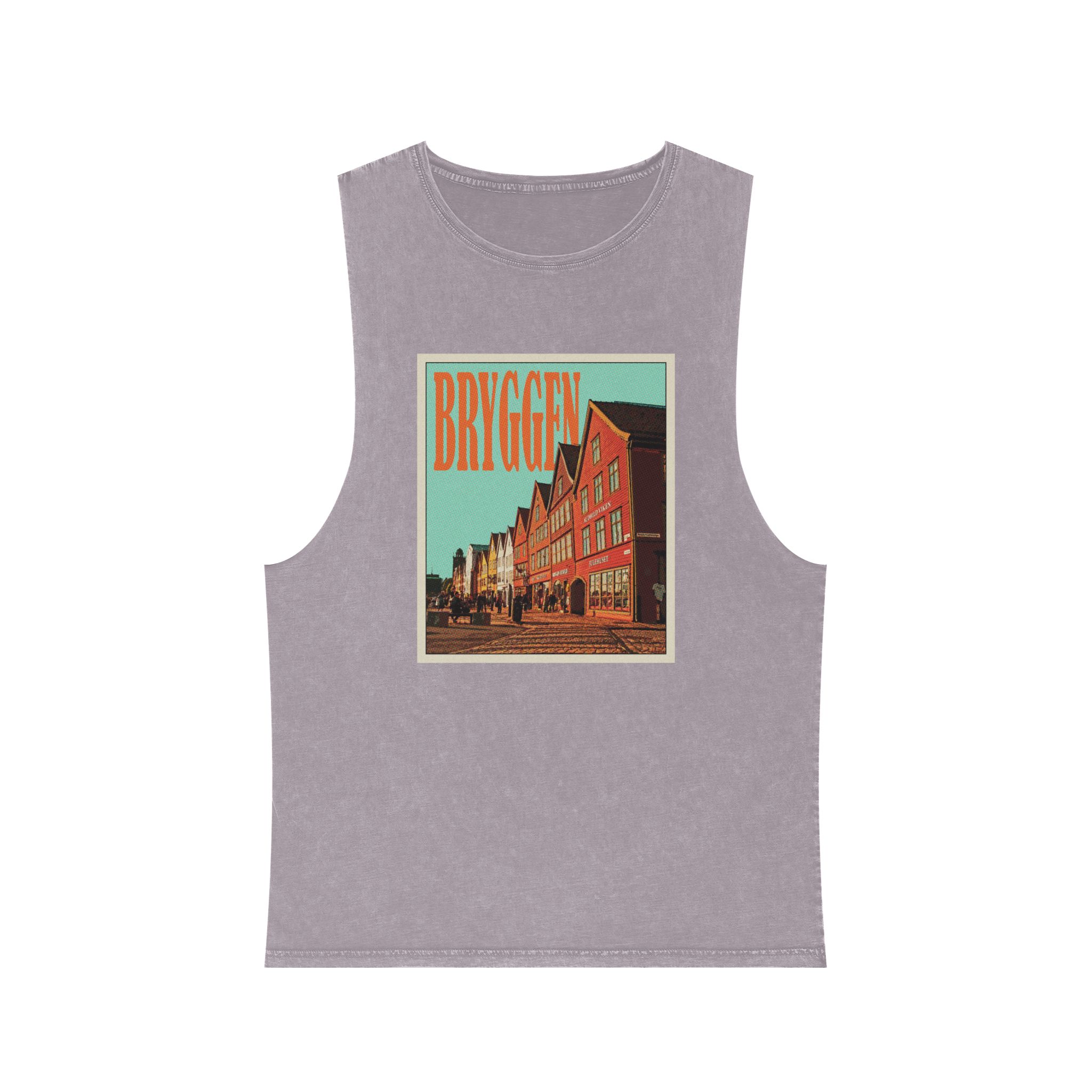 Bryggen Retro Travel Poster Unisex Stonewash Tank Top - Image 17