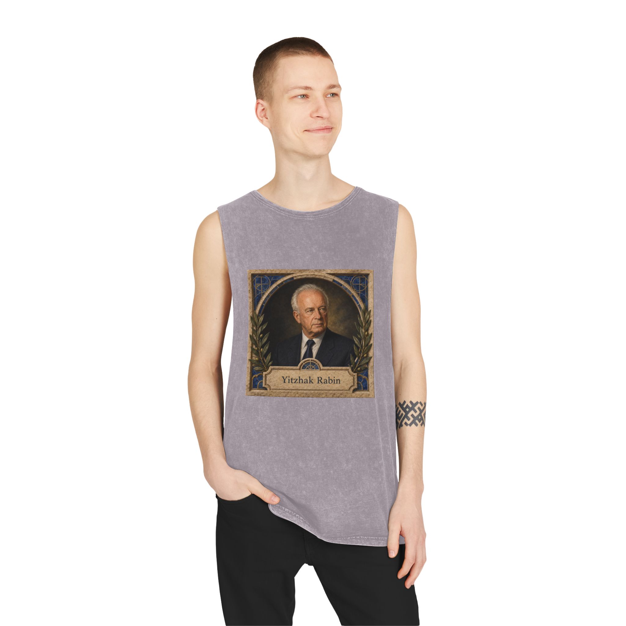 Yitzhak Rabin Unisex Stonewash Tank Top - Image 19