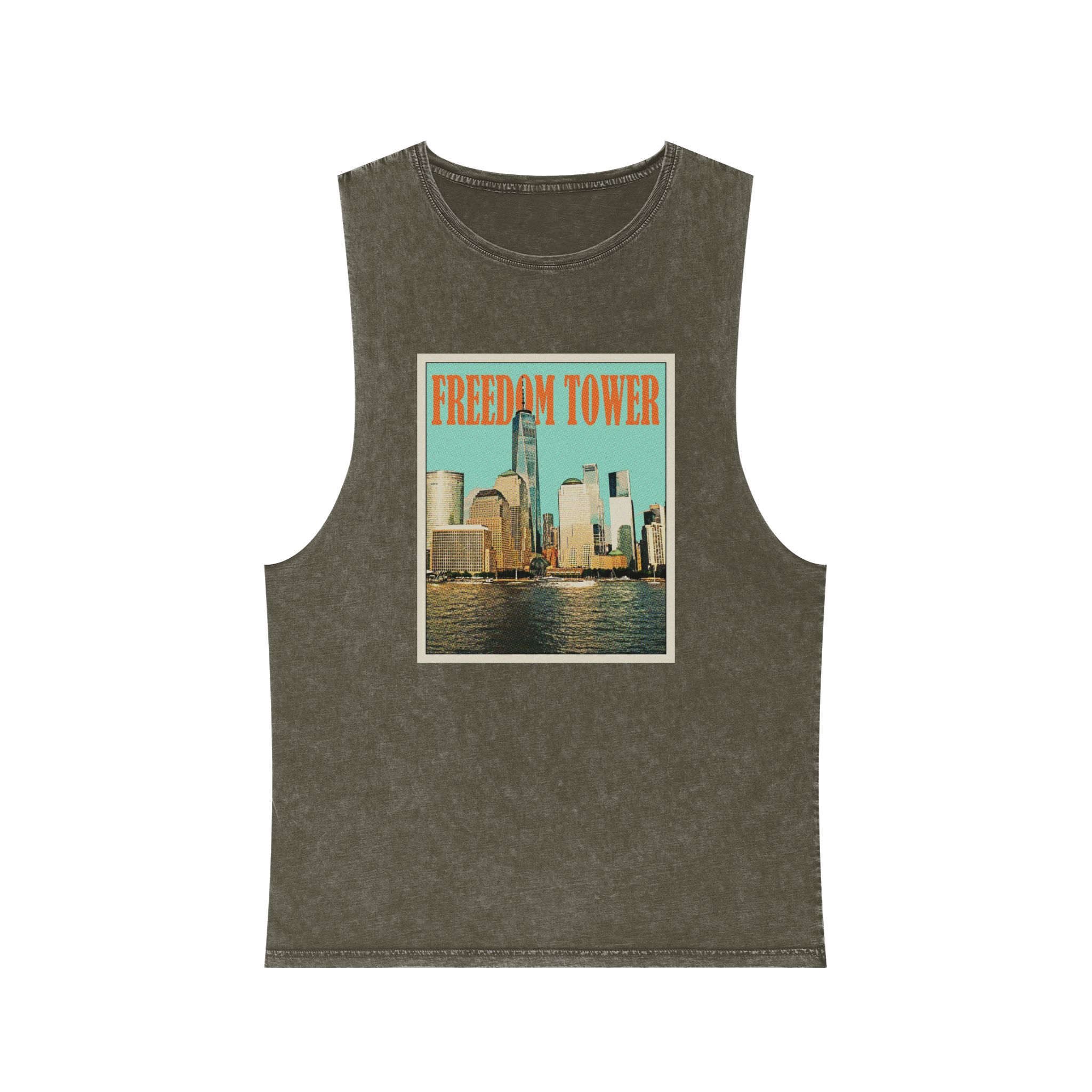Freedom Tower Retro Travel Poster Unisex Stonewash Tank Top - Image 5