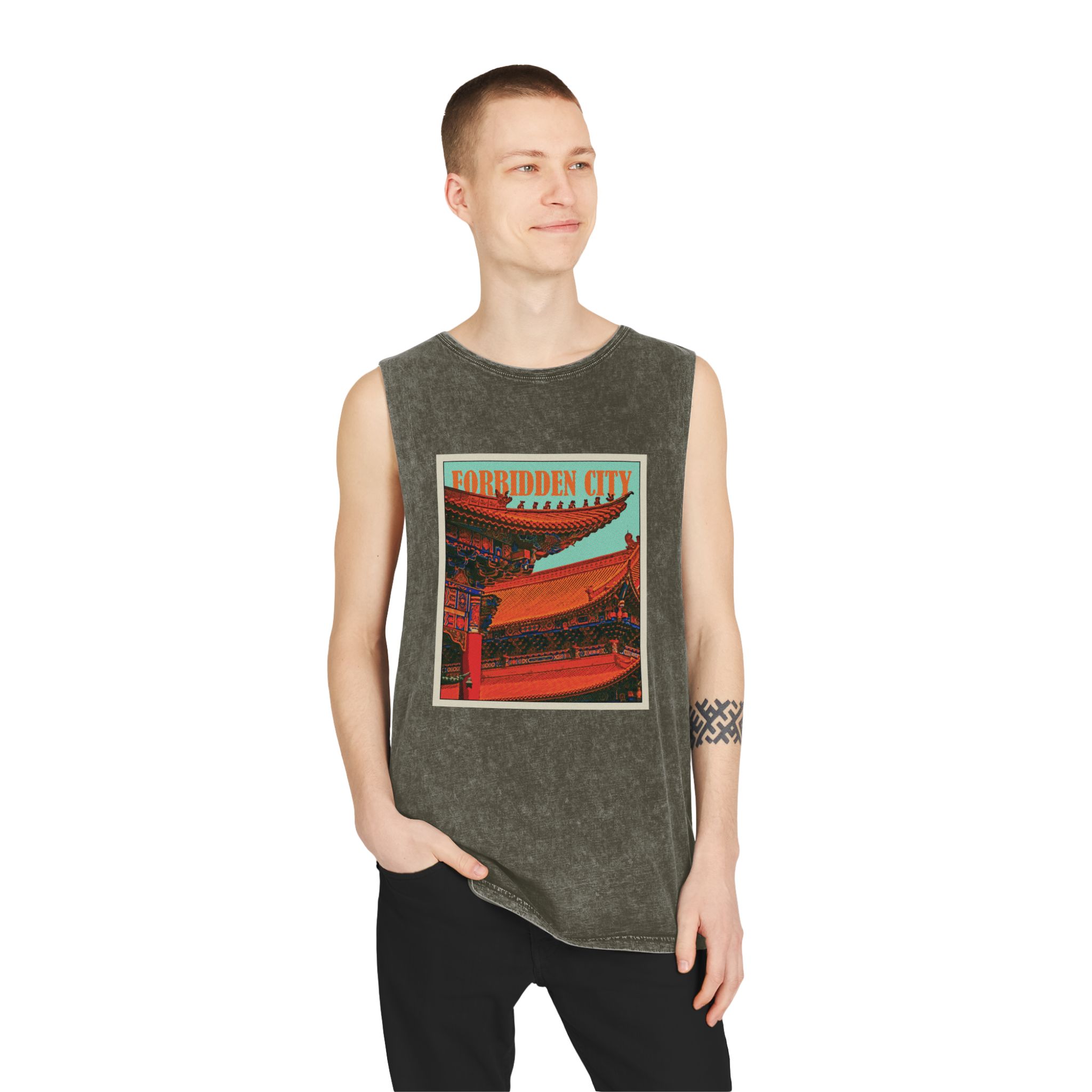 Forbidden City Retro Travel Poster Unisex Stonewash Tank Top - Image 7