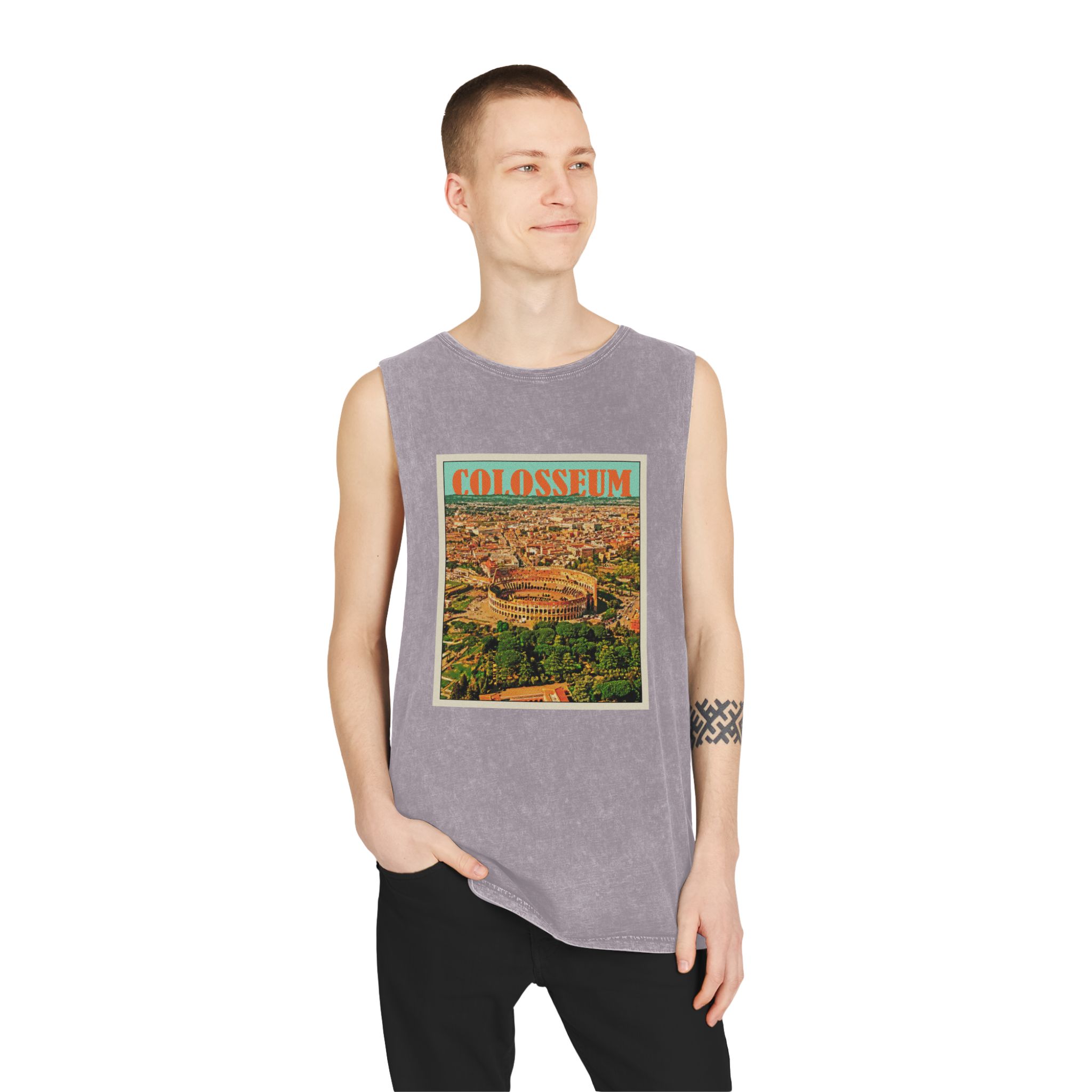 Colosseum Retro Travel Poster Unisex Stonewash Tank Top - Image 19