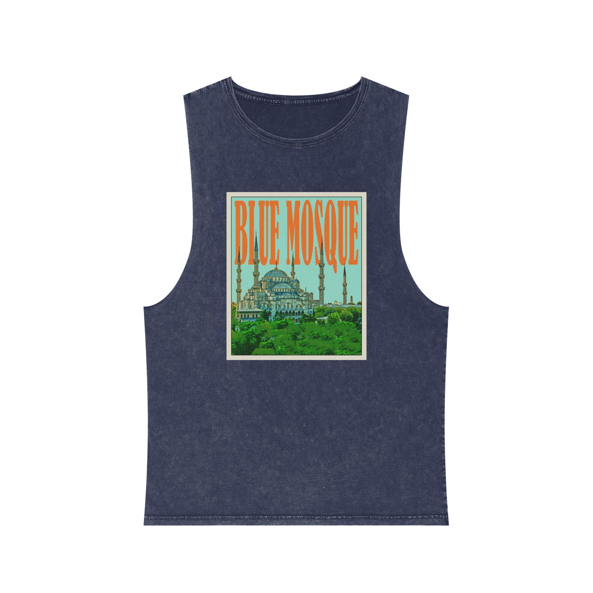 Blue Mosque Retro Travel Poster Unisex Stonewash Tank Top - Image 13