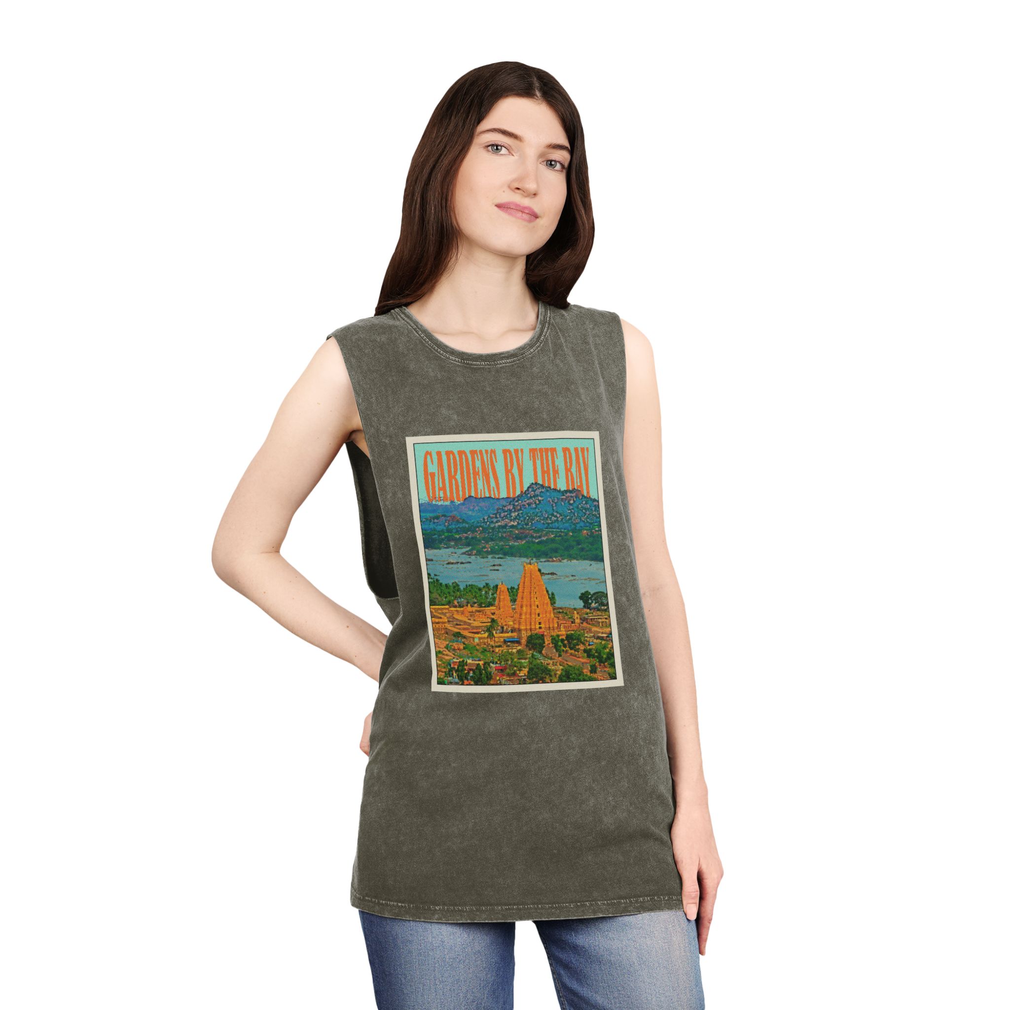 Gardens By Bay Retro Travel Poster (2) Unisex Stonewash Tank Top - Image 8