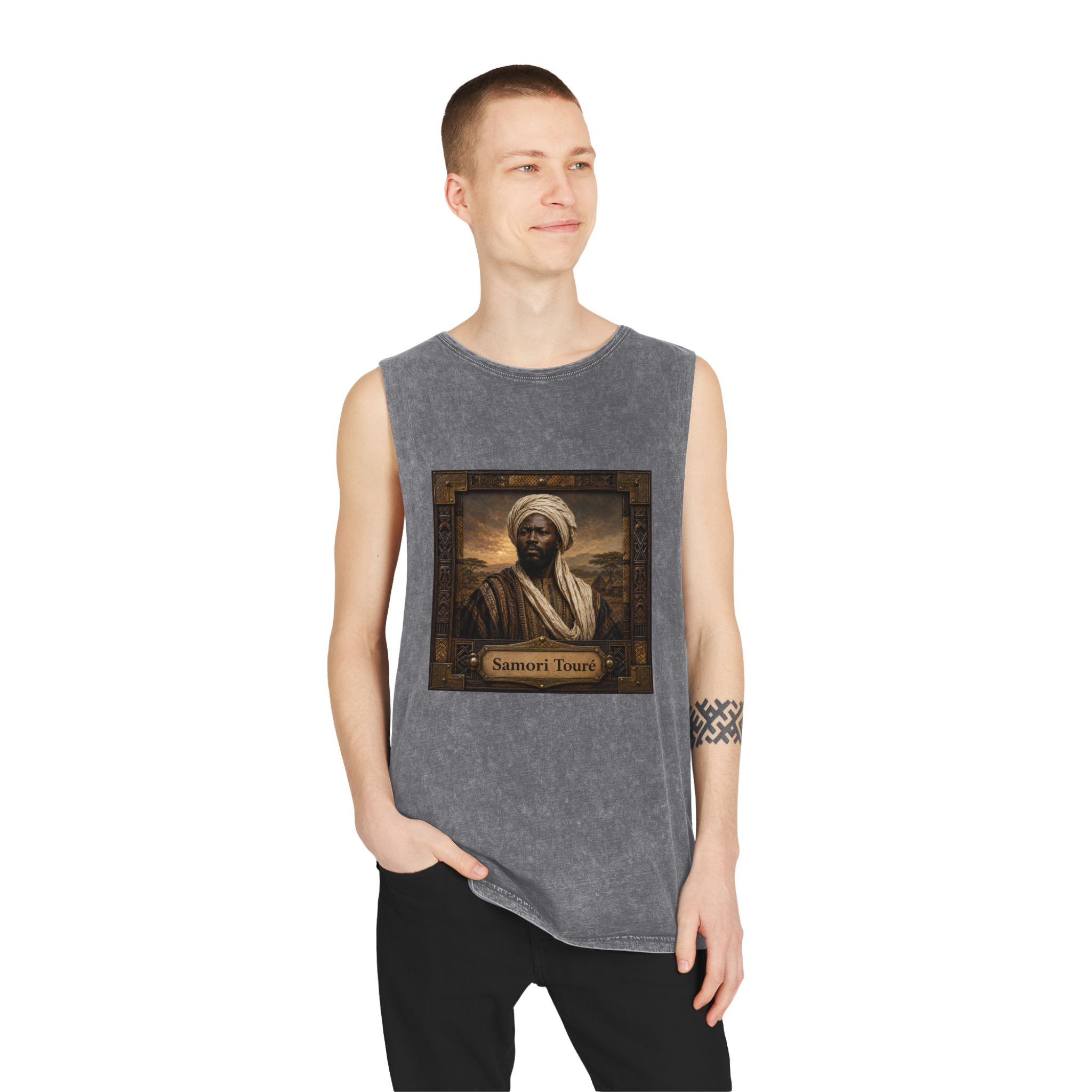 Samori Toure Unisex Stonewash Tank Top - Image 11