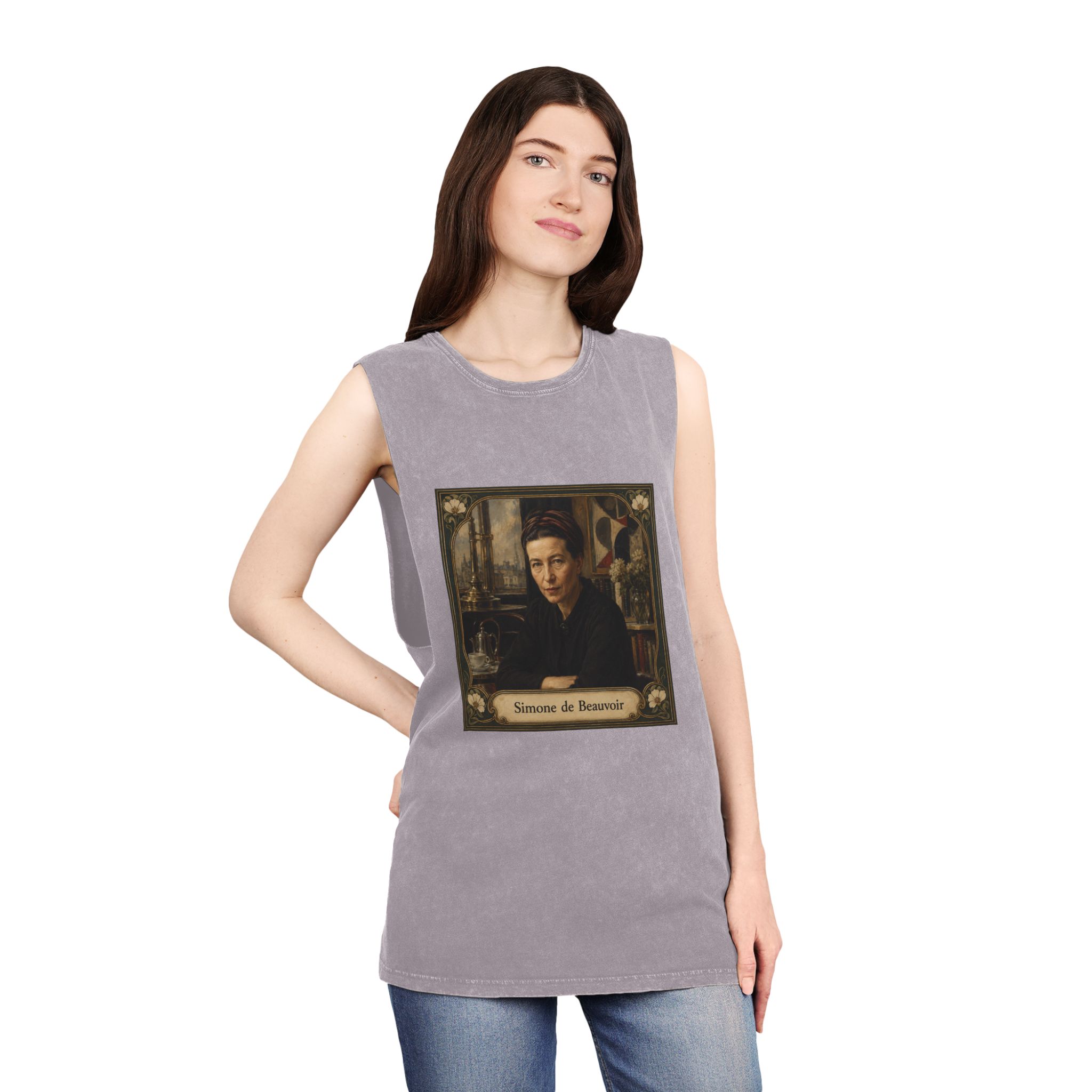 Simone de Beauvoir Unisex Stonewash Tank Top - Image 20