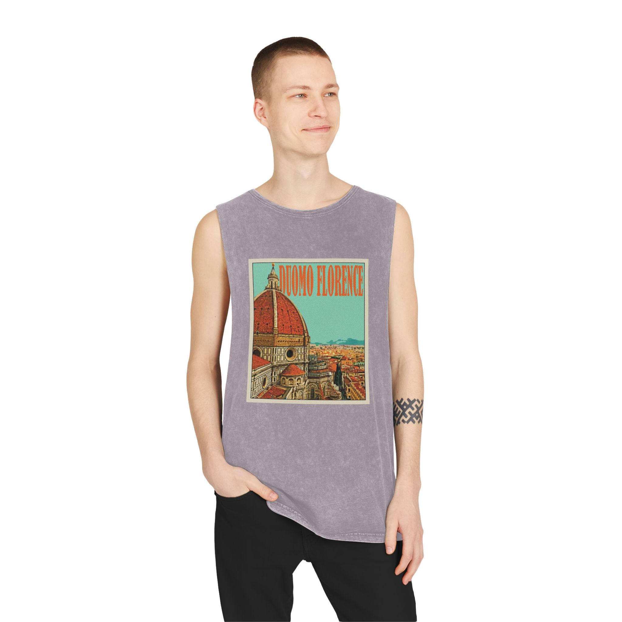 Duomo Florence Retro Travel Poster Unisex Stonewash Tank Top - Image 19