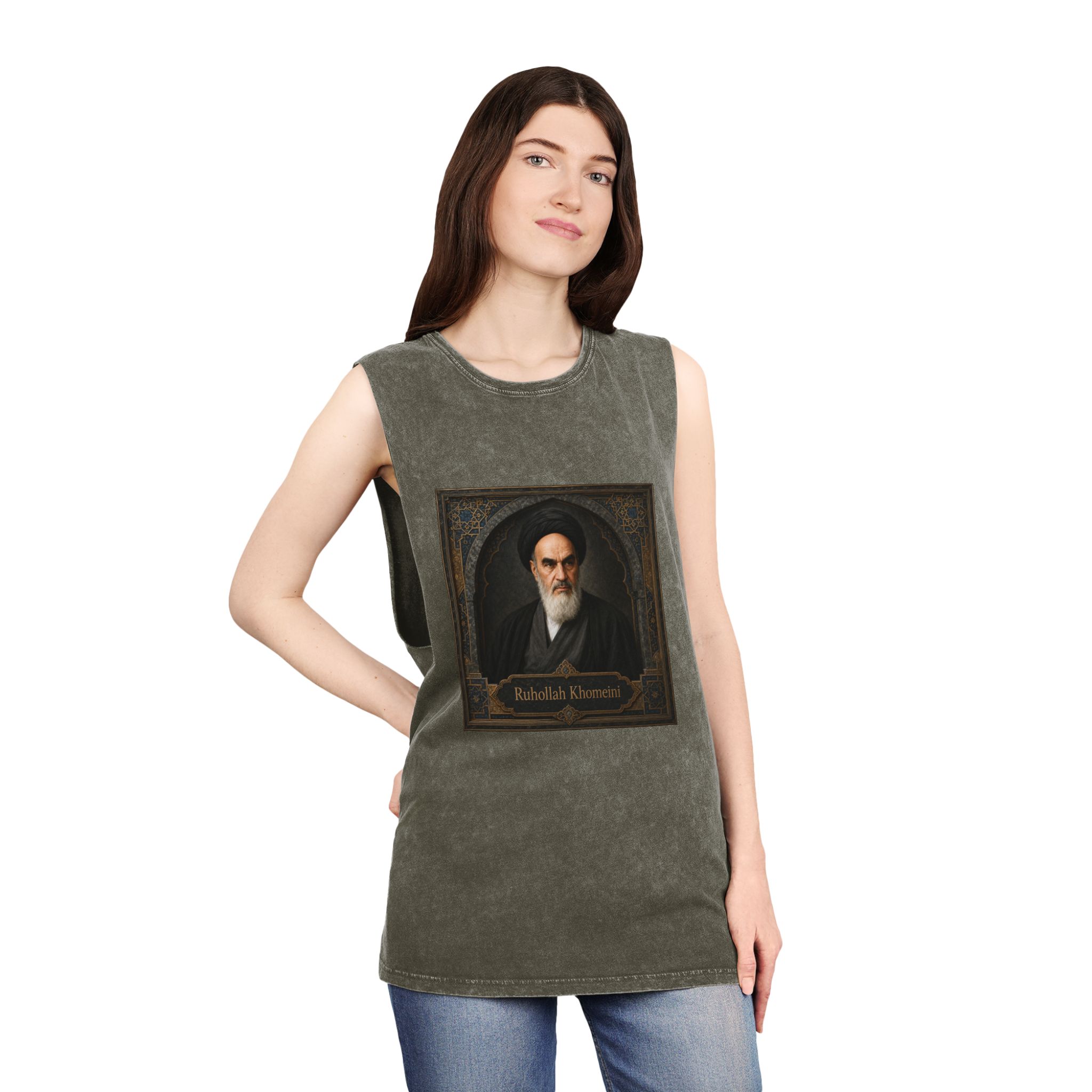 Ruhollah Khomeini Unisex Stonewash Tank Top - Image 8