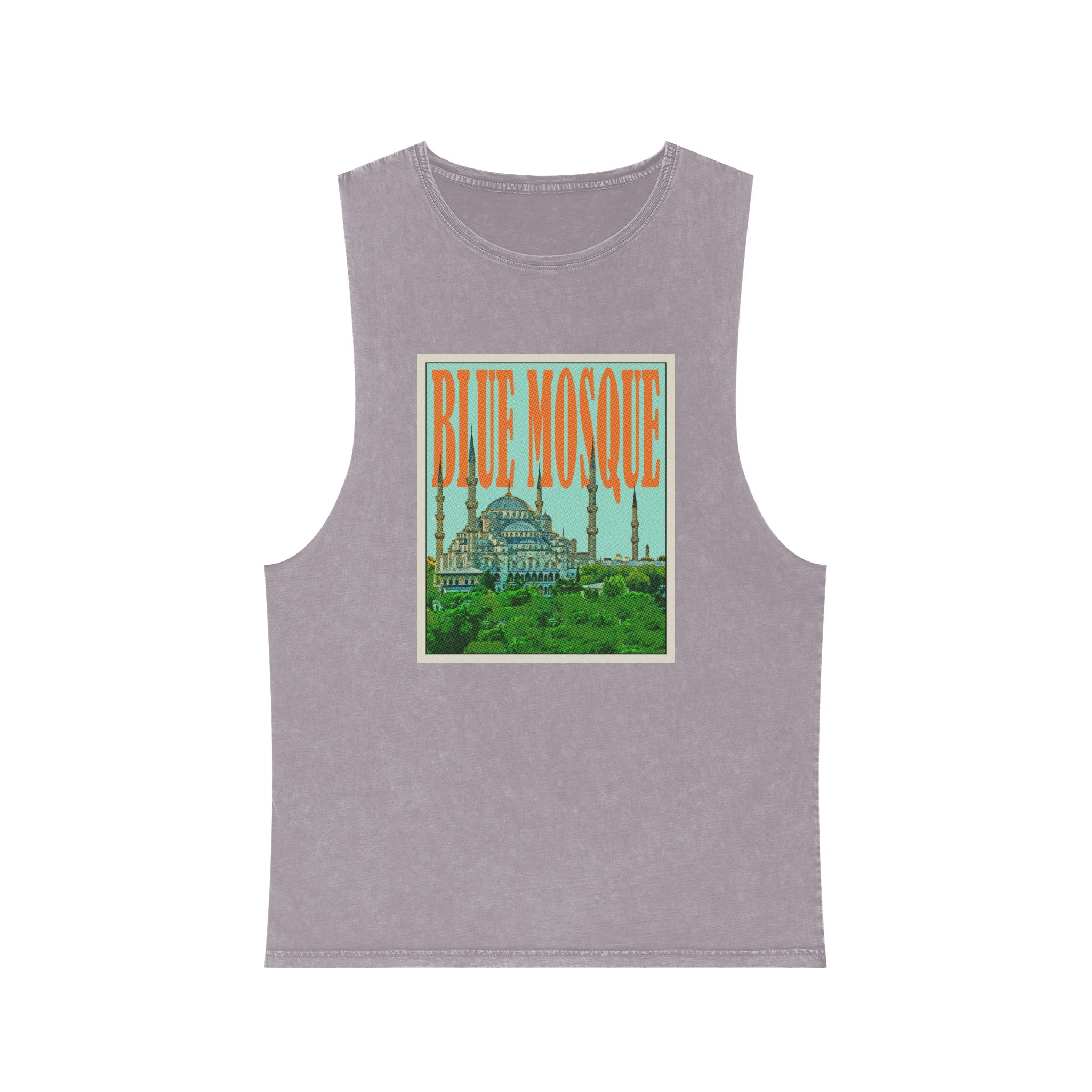 Blue Mosque Retro Travel Poster Unisex Stonewash Tank Top - Image 17