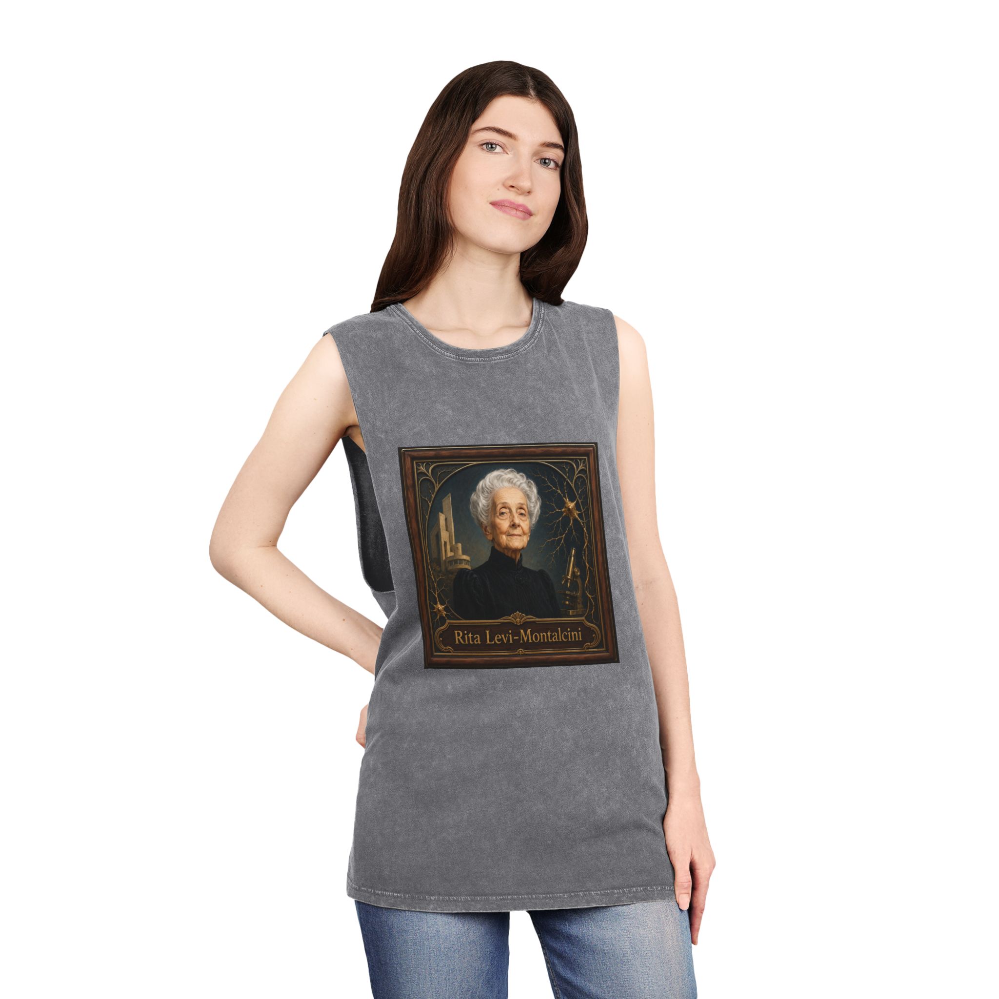 Rita Levi Montalcini Unisex Stonewash Tank Top - Image 12