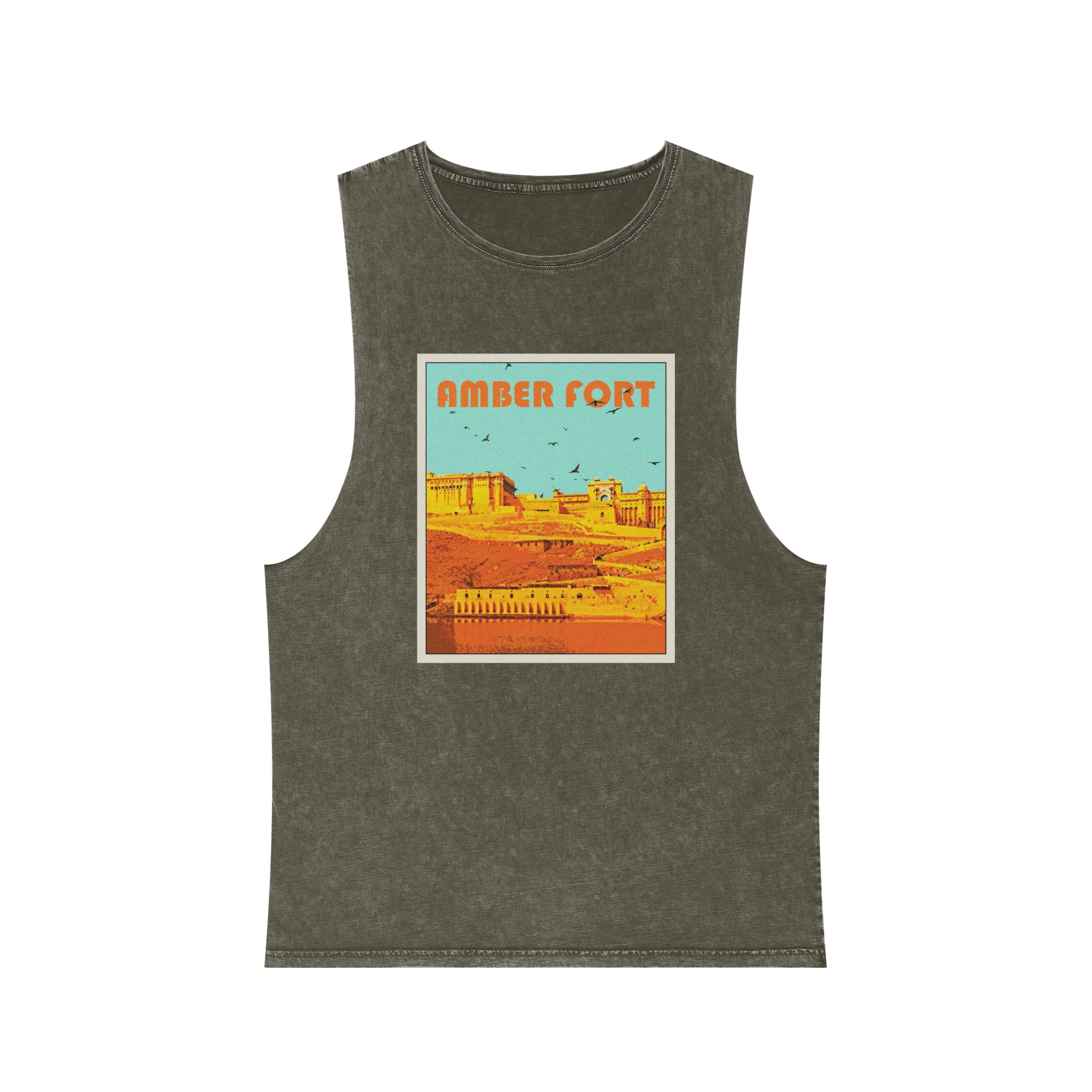 Amber Fort Retro Travel Poster Unisex Stonewash Tank Top - Image 5