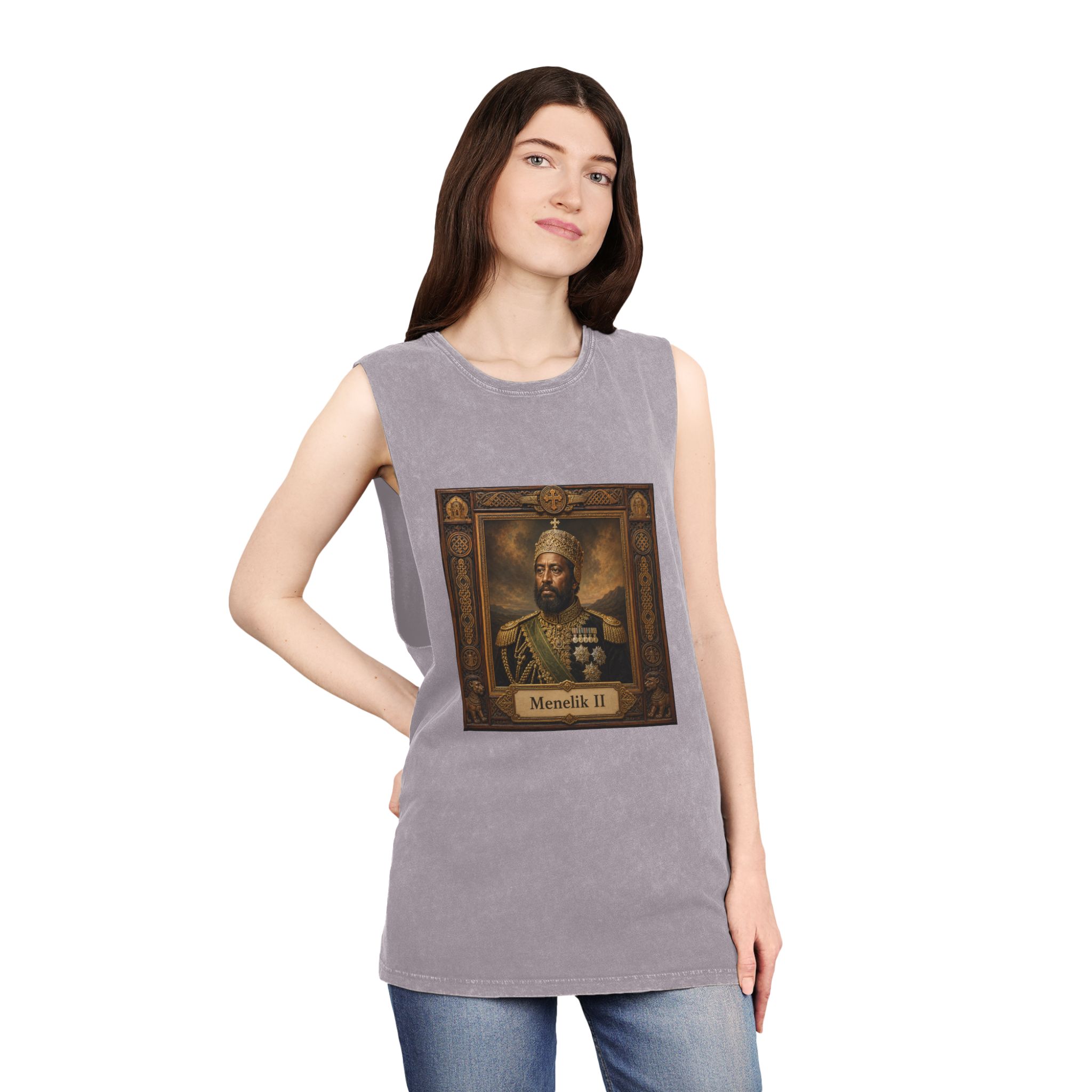 Menelik II Unisex Stonewash Tank Top - Image 20