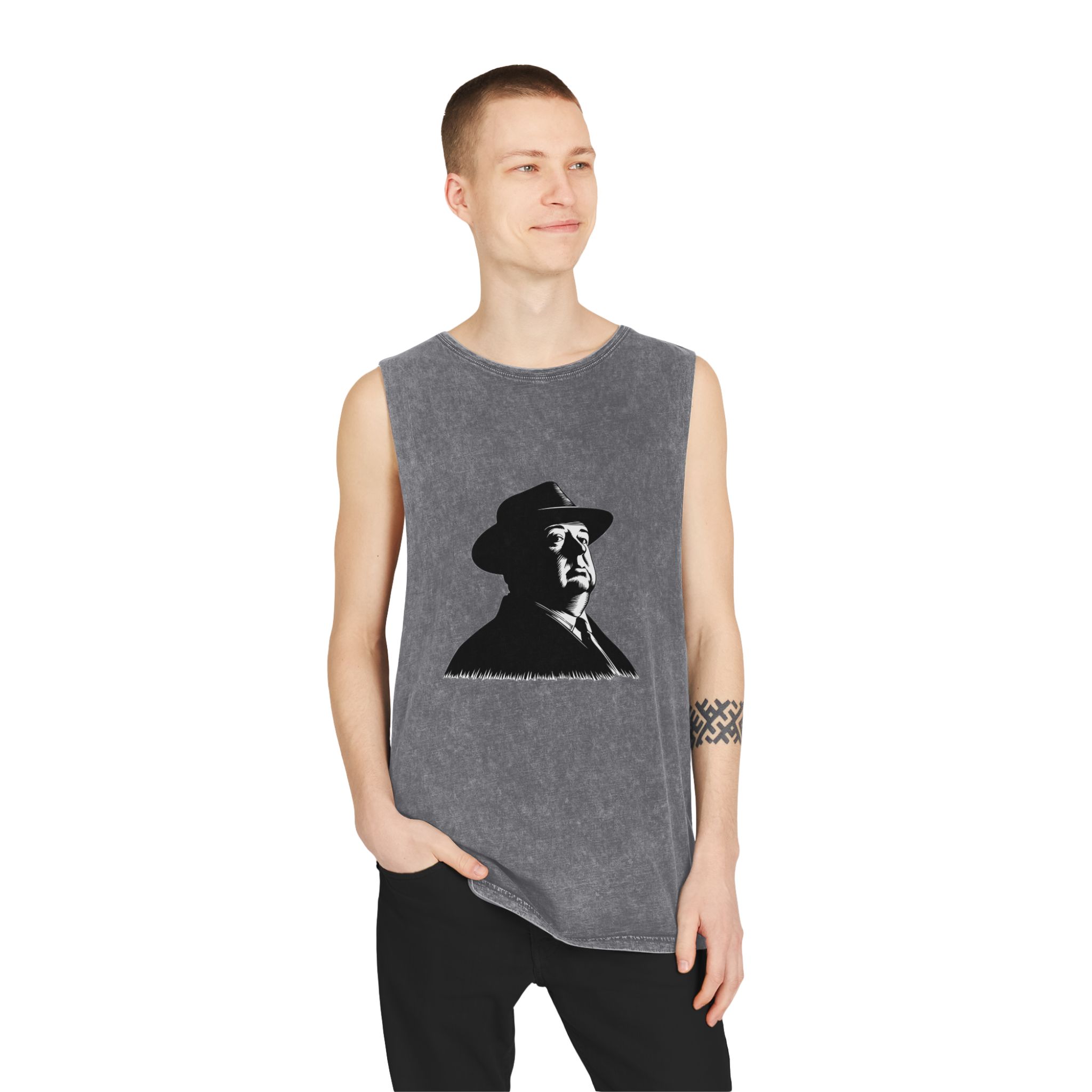 Fondo de “alfred Hitchcock (1) Unisex Stonewash Tank Top - Image 11