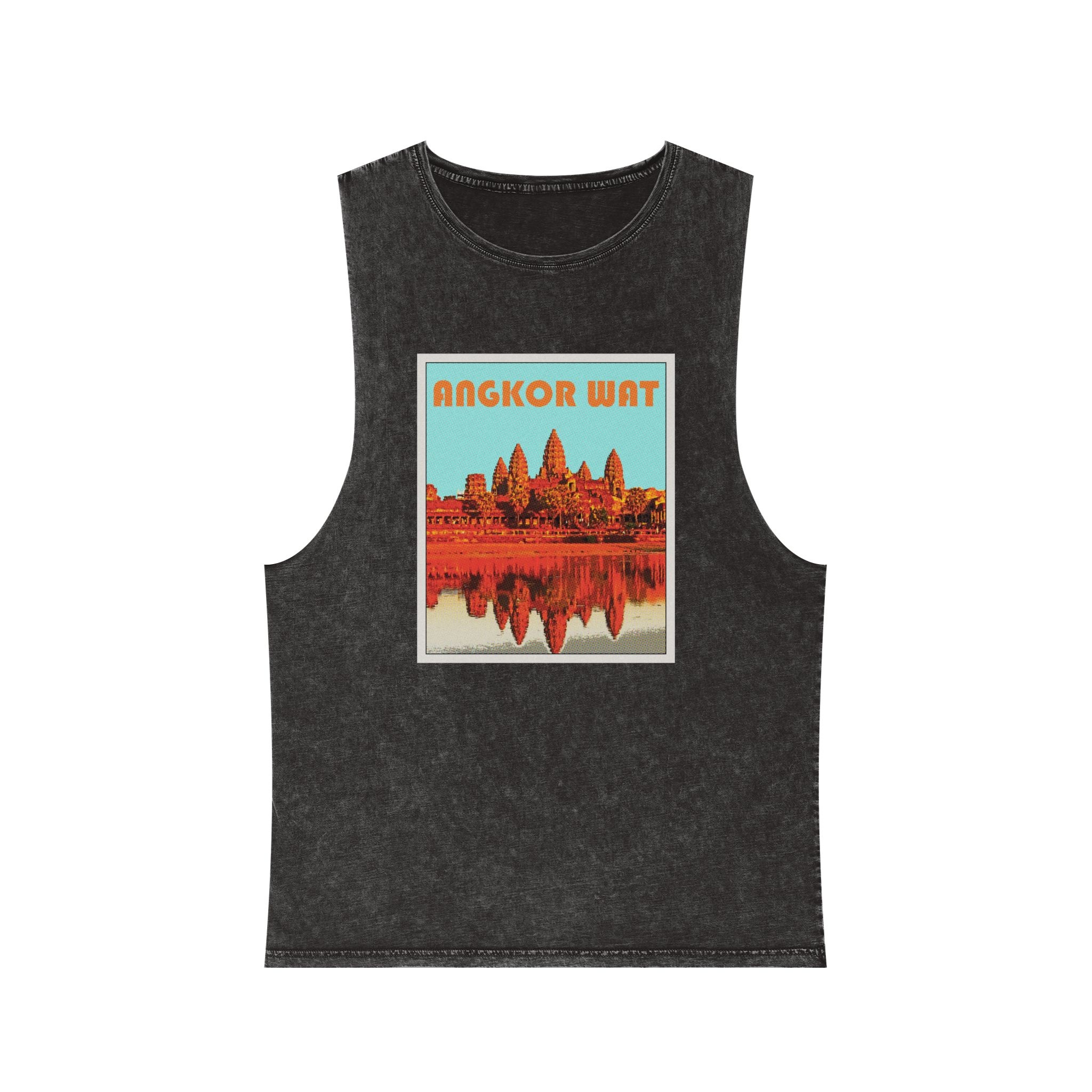 Angkor Wat Retro Travel Poster (1) Unisex Stonewash Tank Top