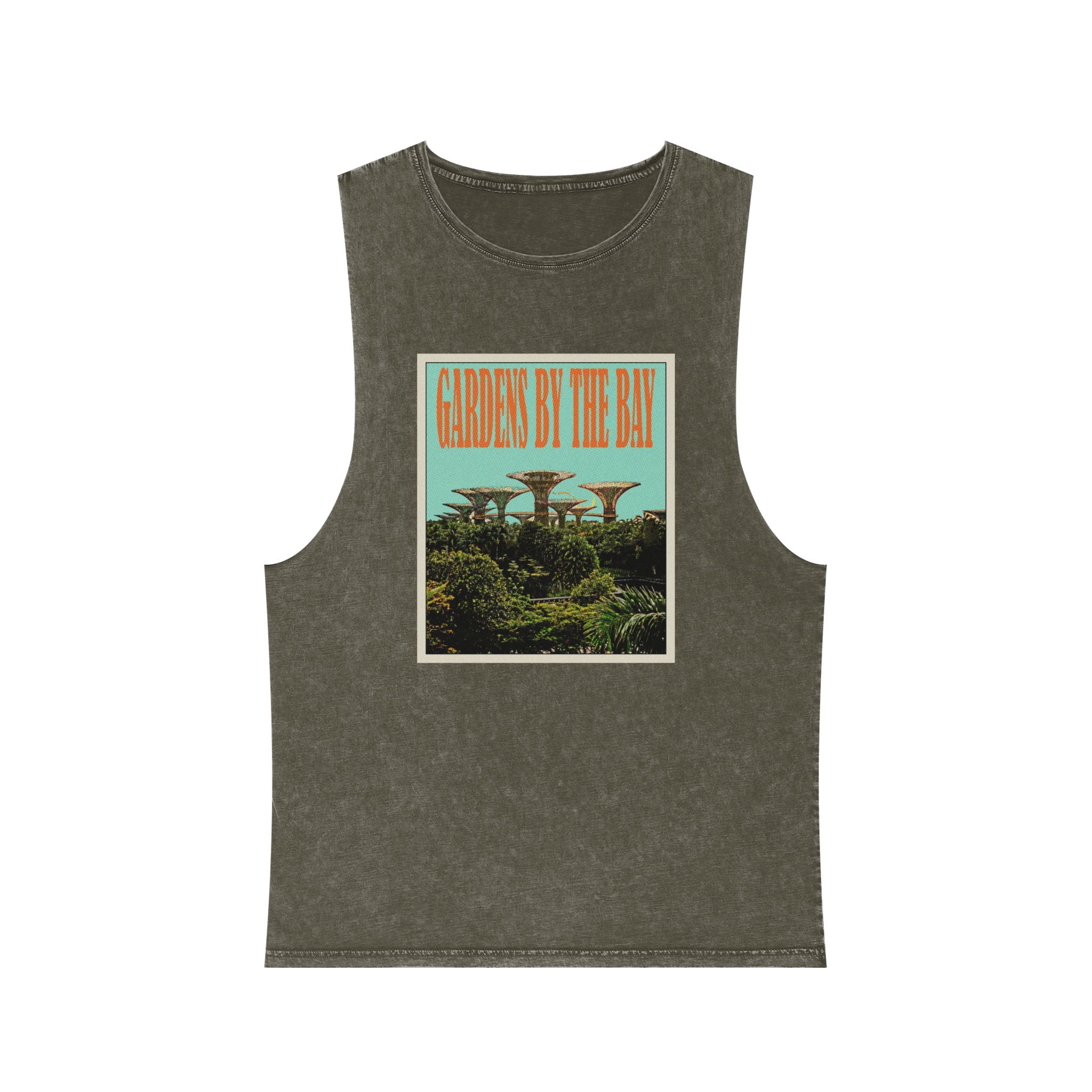 Gardens By Bay Retro Travel Poster Unisex Stonewash Tank Top - Image 5