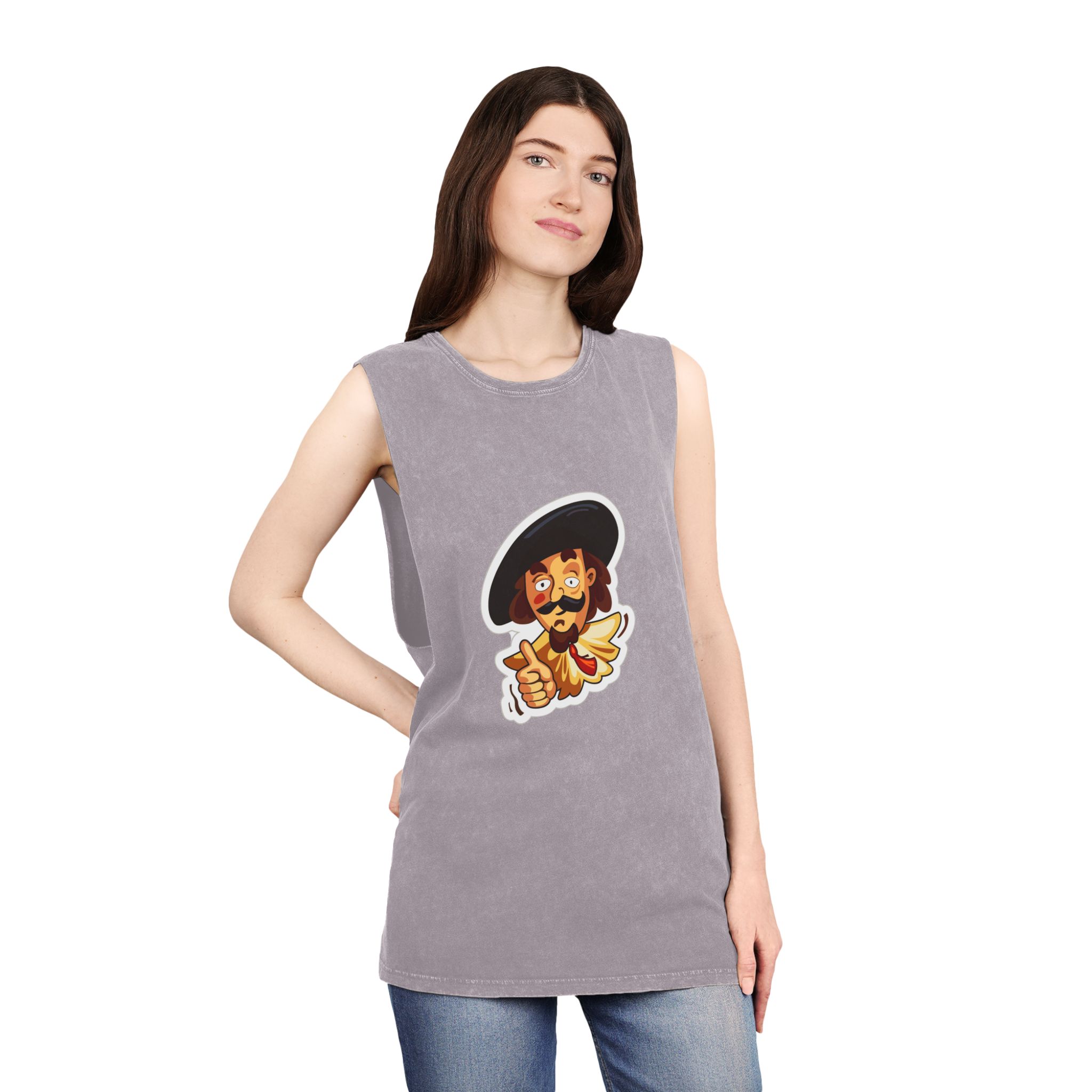 Cartoon Musketeer Thumbs Up Unisex Stonewash Tank Top - Image 20