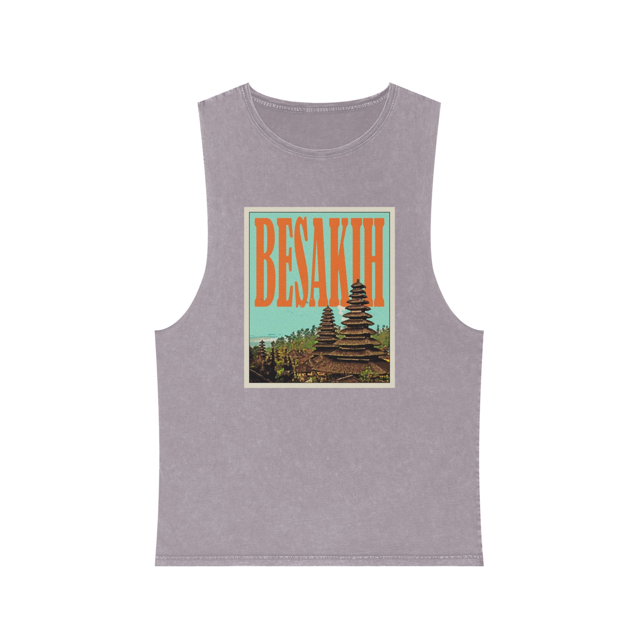 Besakih Retro Travel Poster Unisex Stonewash Tank Top - Image 17
