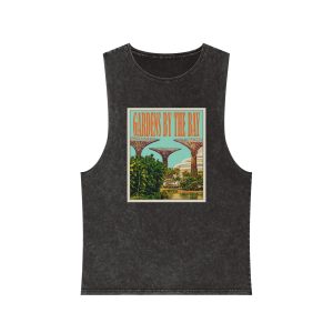 Gardens By Bay Retro Travel Poster (1) Unisex Stonewash Tank Top