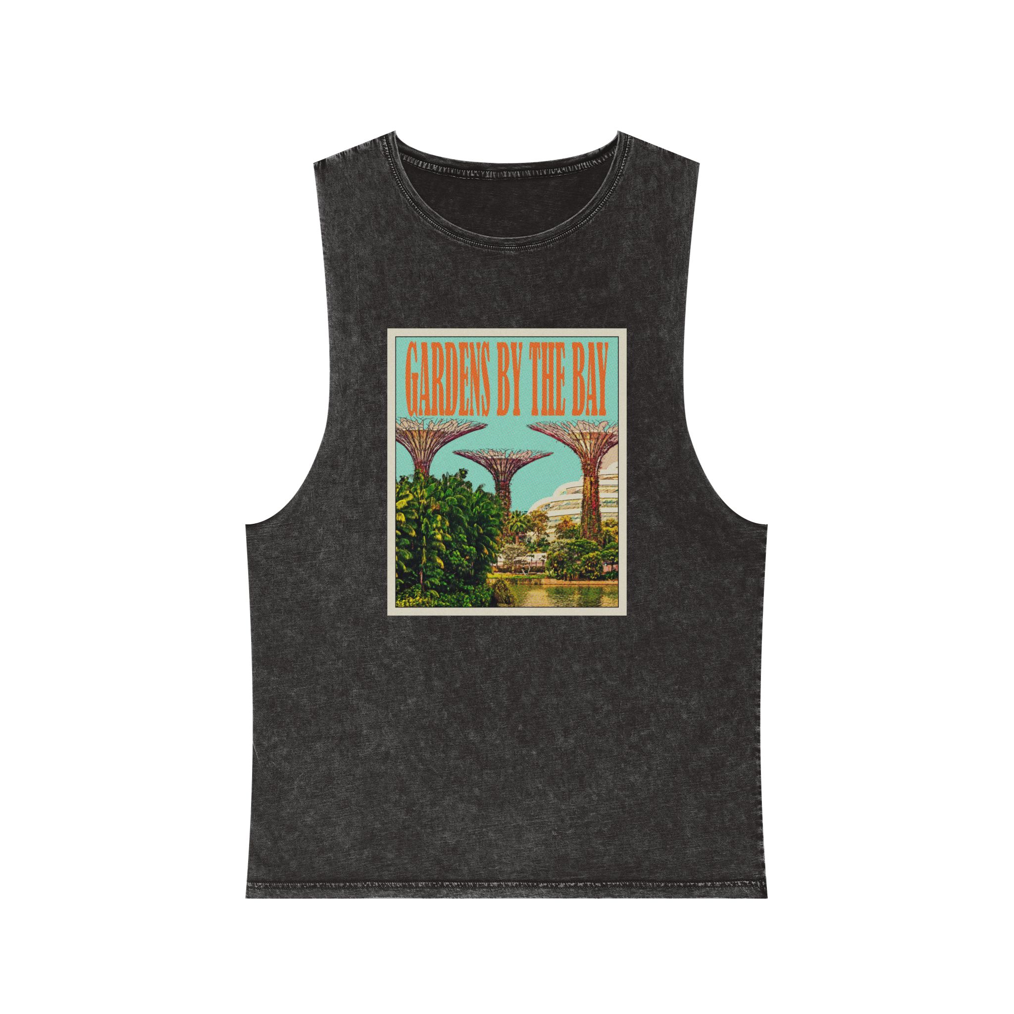 Gardens By Bay Retro Travel Poster (1) Unisex Stonewash Tank Top