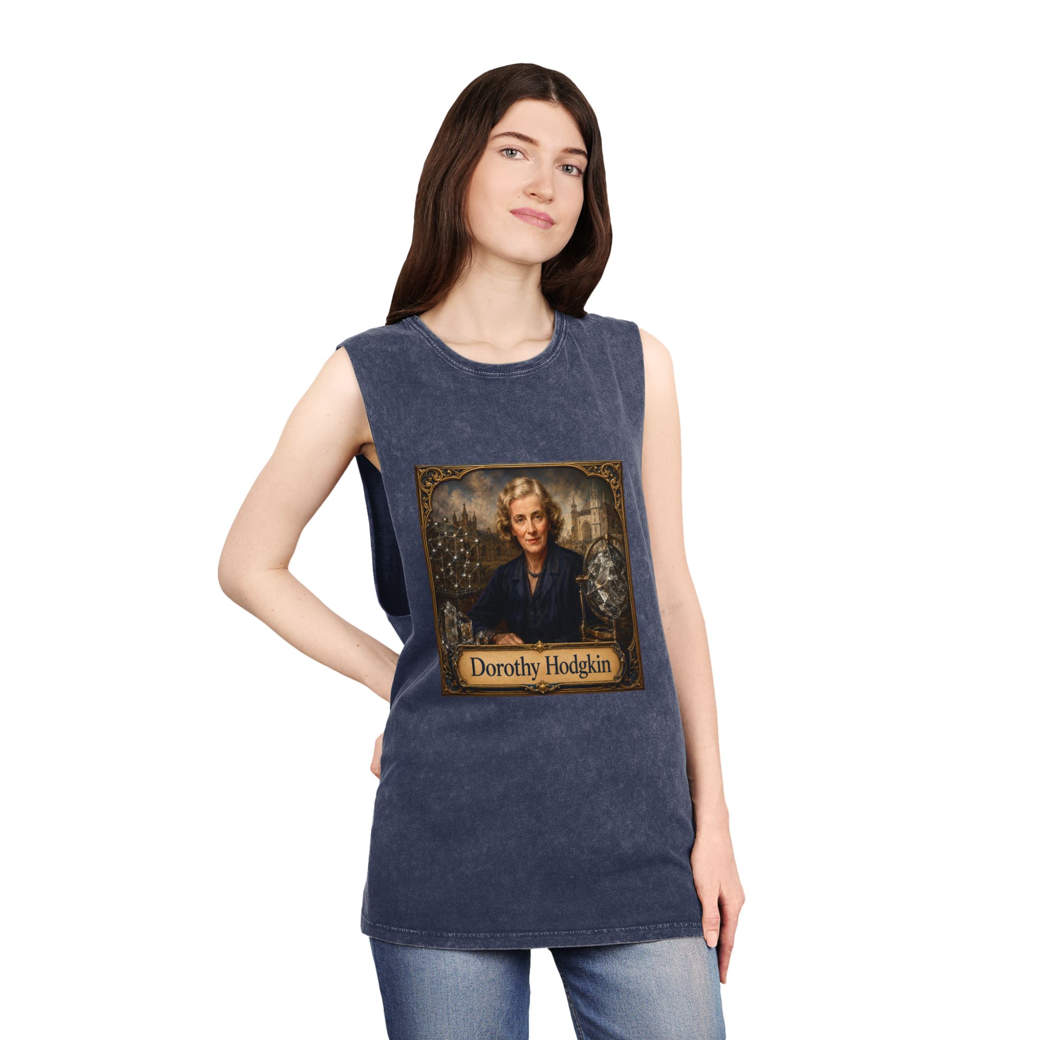 Dorothy Hodgkin Unisex Stonewash Tank Top - Image 16