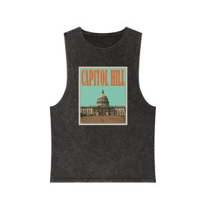 Capitol Hill Retro Travel Poster Unisex Stonewash Tank Top