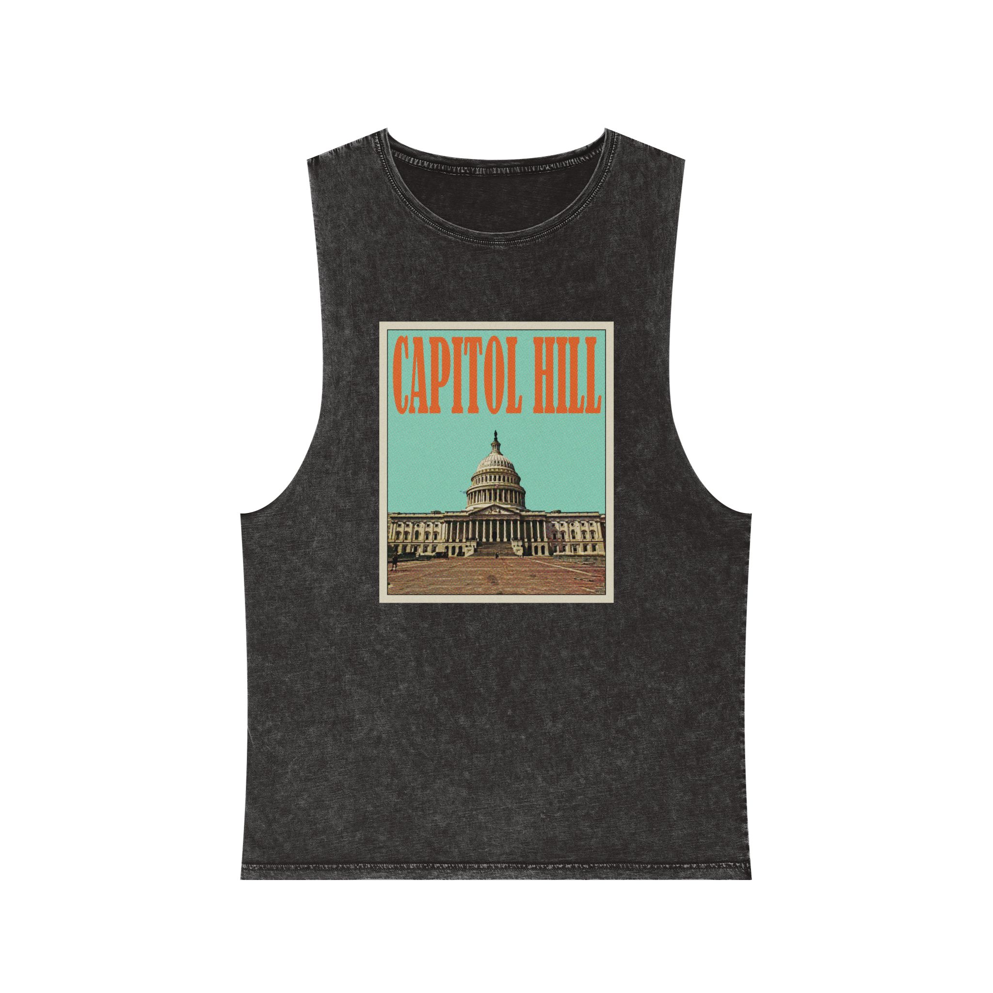 Capitol Hill Retro Travel Poster Unisex Stonewash Tank Top