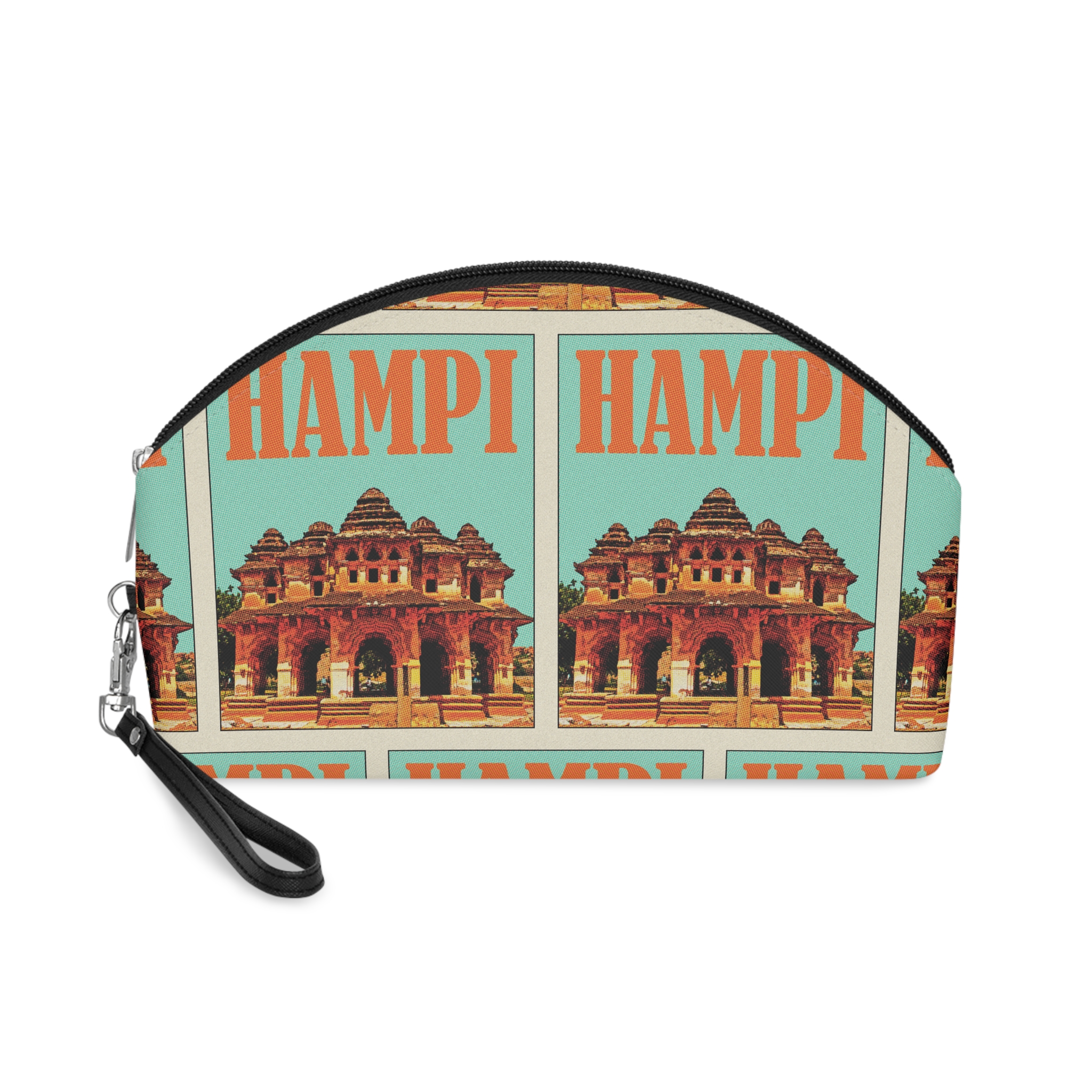 Hampi Retro Travel Poster (1) Makeup Bag