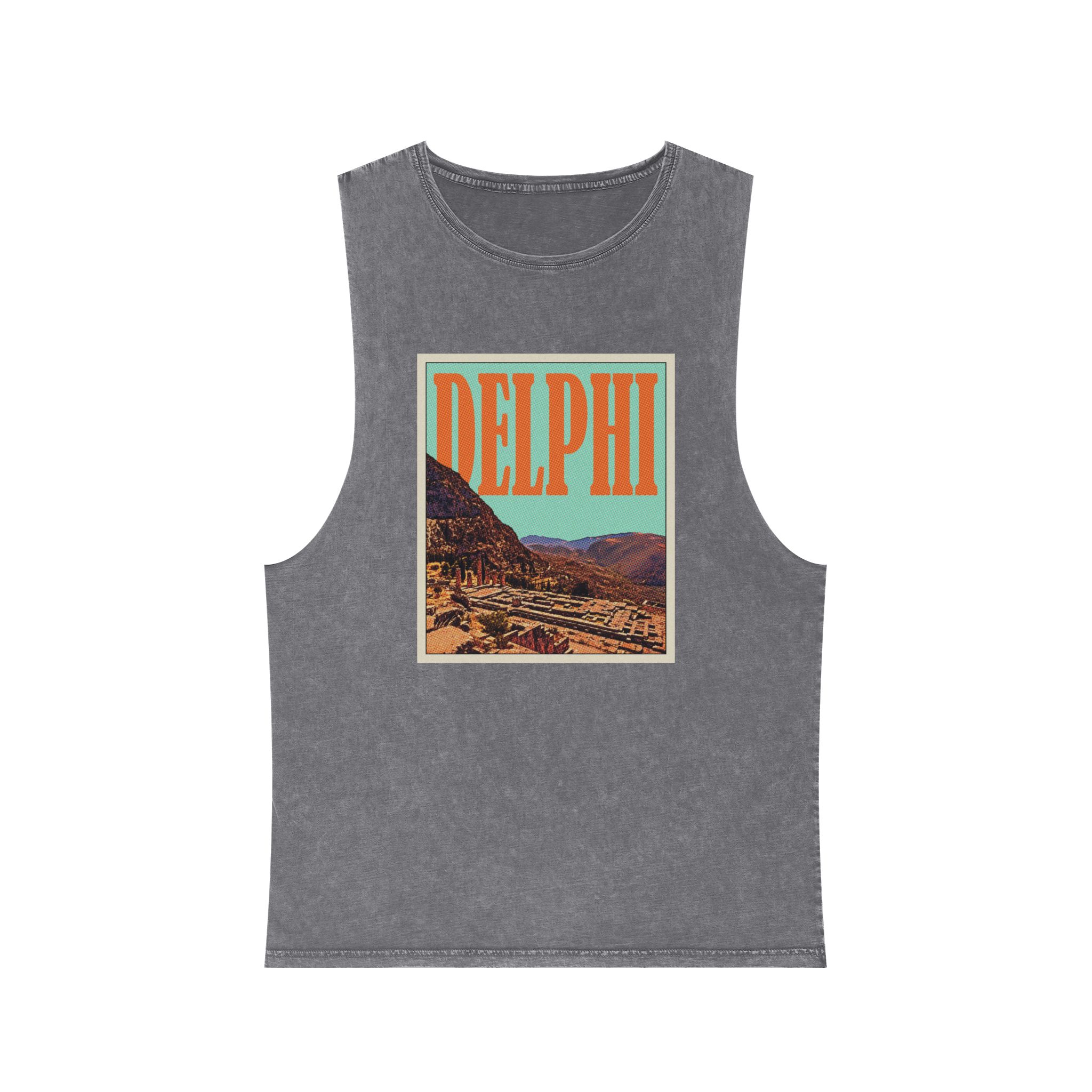 Delphi Retro Travel Poster Unisex Stonewash Tank Top - Image 9
