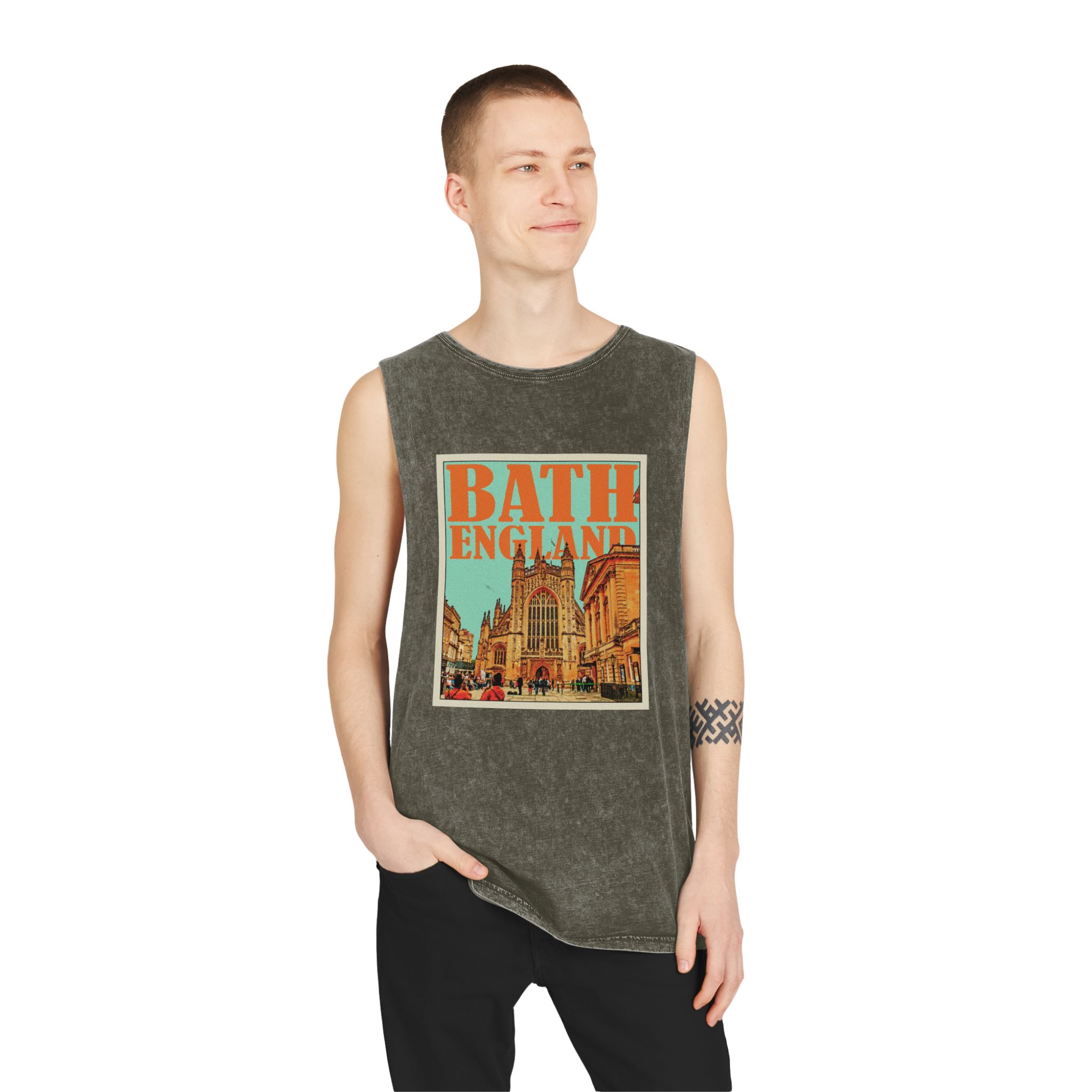 Bath England Retro Travel Poster Unisex Stonewash Tank Top - Image 7