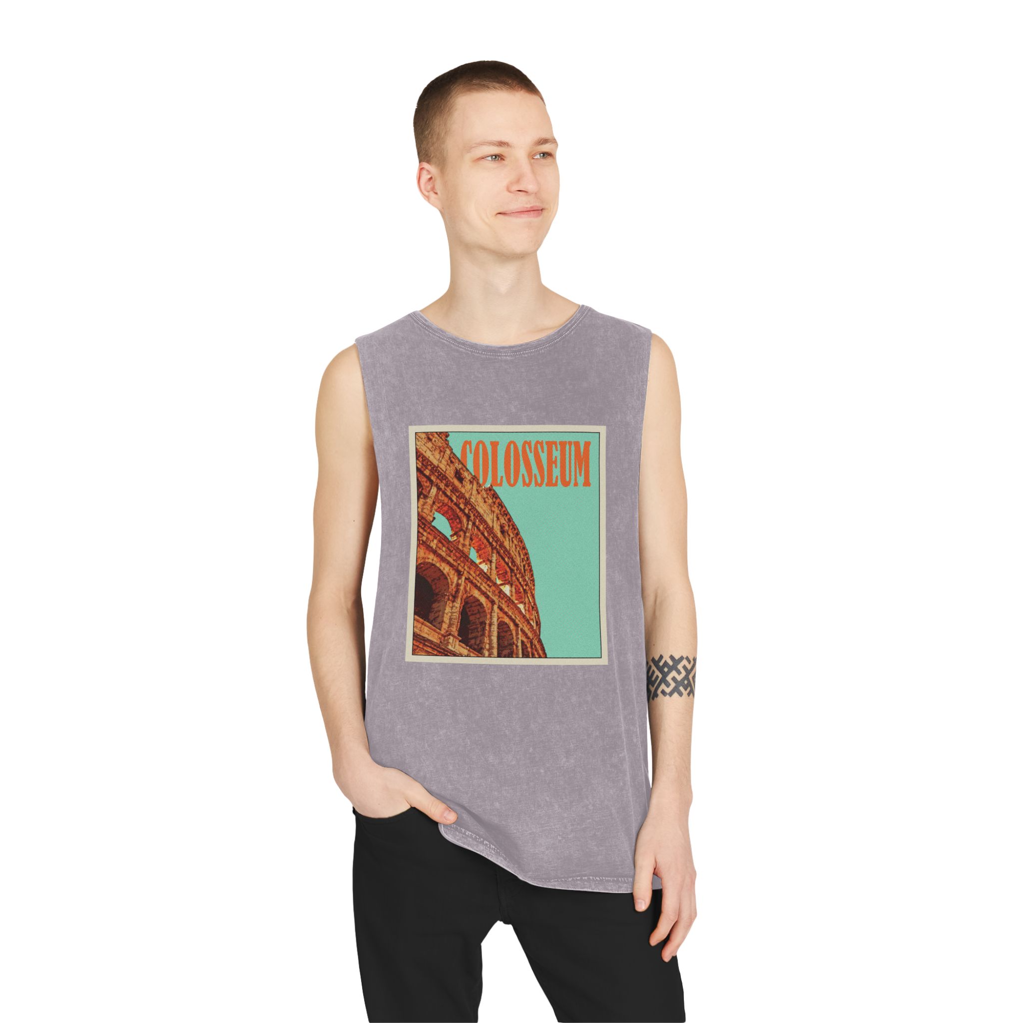 Colosseum Retro Travel Poster (2) Unisex Stonewash Tank Top - Image 19