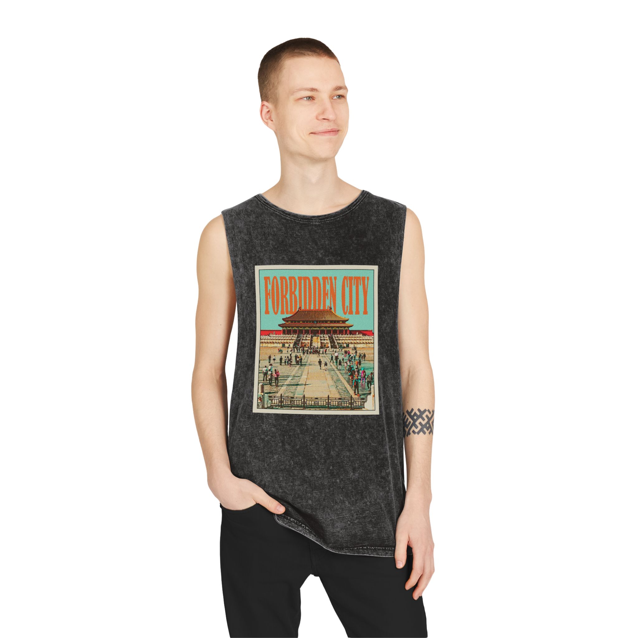 Forbidden City Retro Travel Poster (1) Unisex Stonewash Tank Top - Image 3