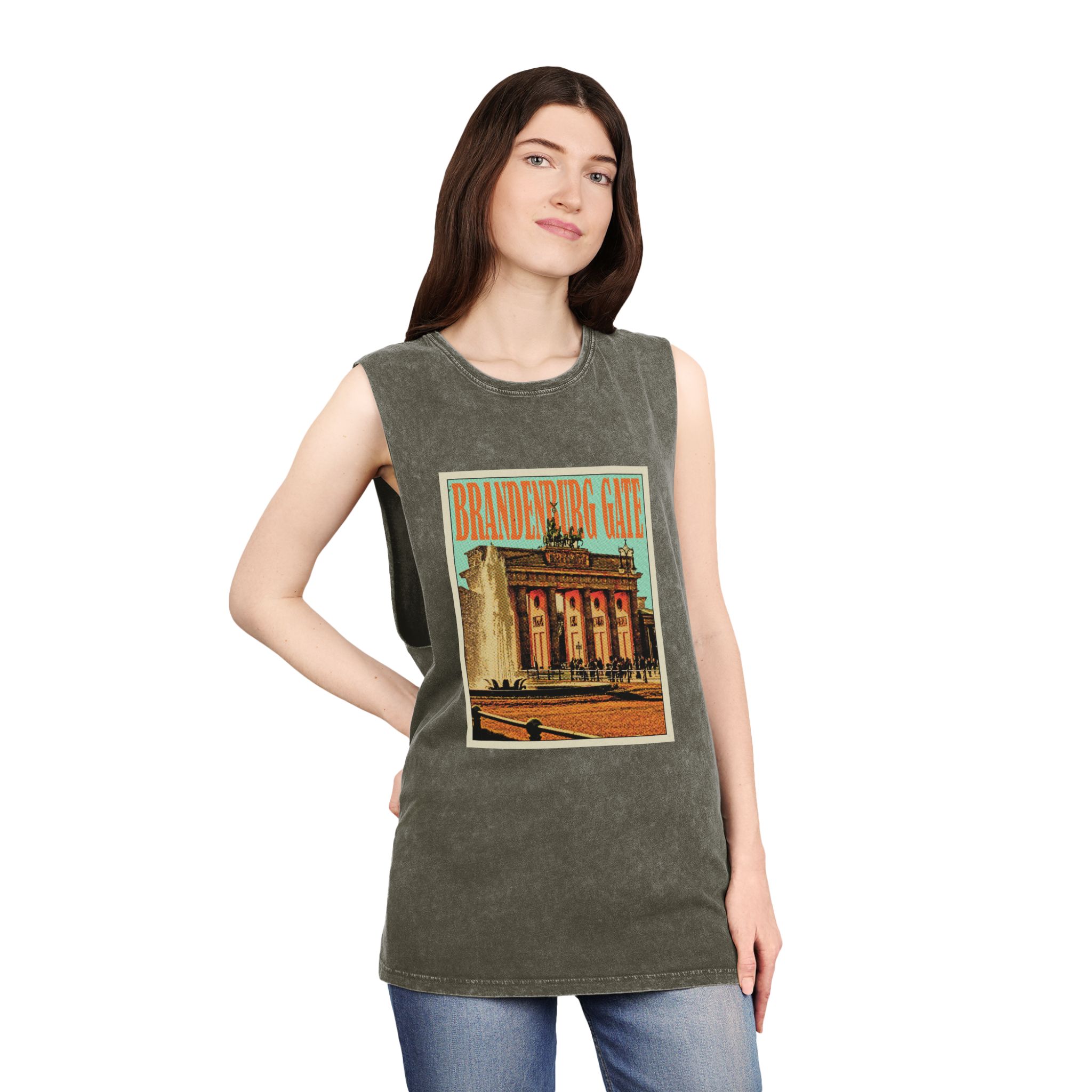 Brandenburg Gate Retro Travel Poster Unisex Stonewash Tank Top - Image 8