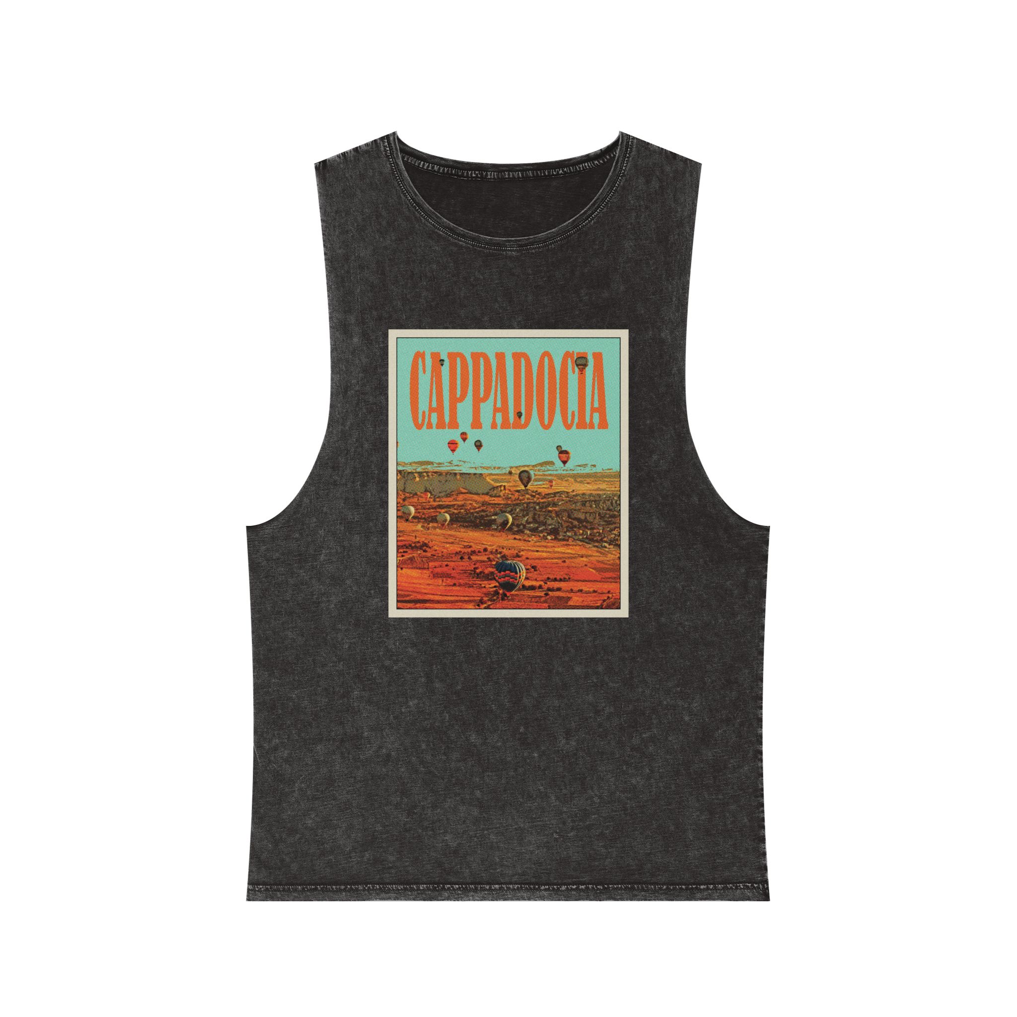 Cappadocia Retro Travel Poster Unisex Stonewash Tank Top