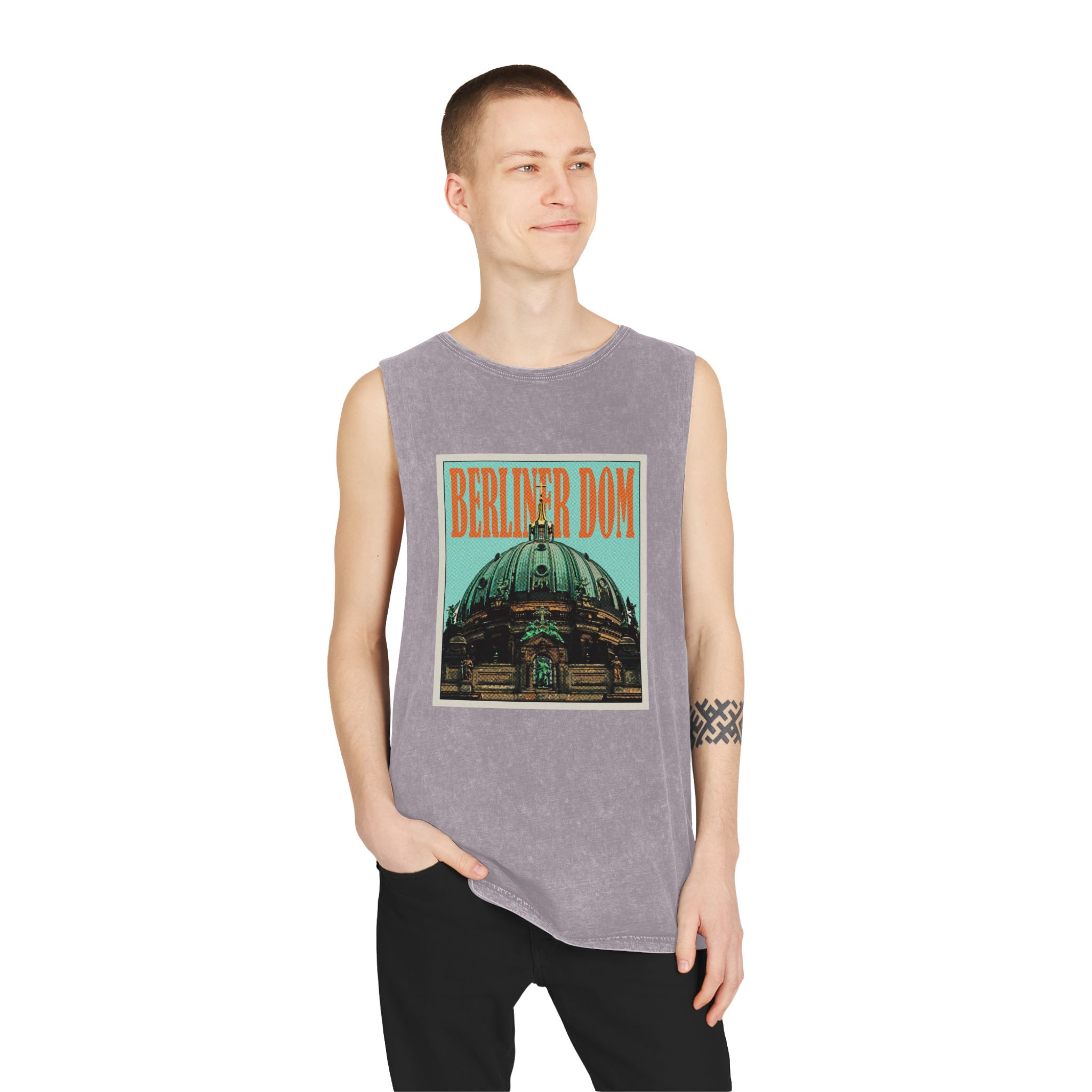 Berliner Dom Retro Travel Poster Unisex Stonewash Tank Top - Image 19