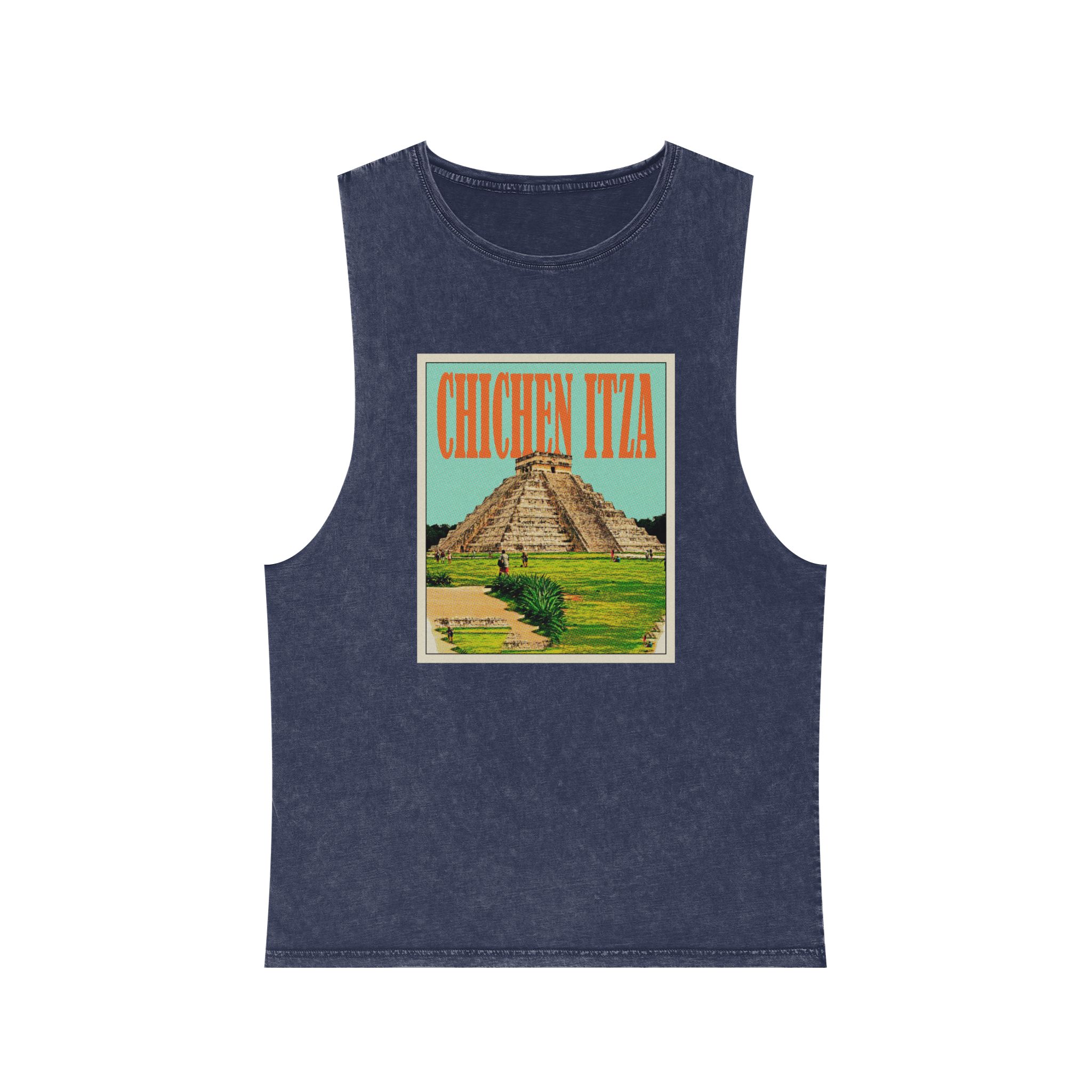 Chichen Itza Retro Travel Poster Unisex Stonewash Tank Top - Image 13