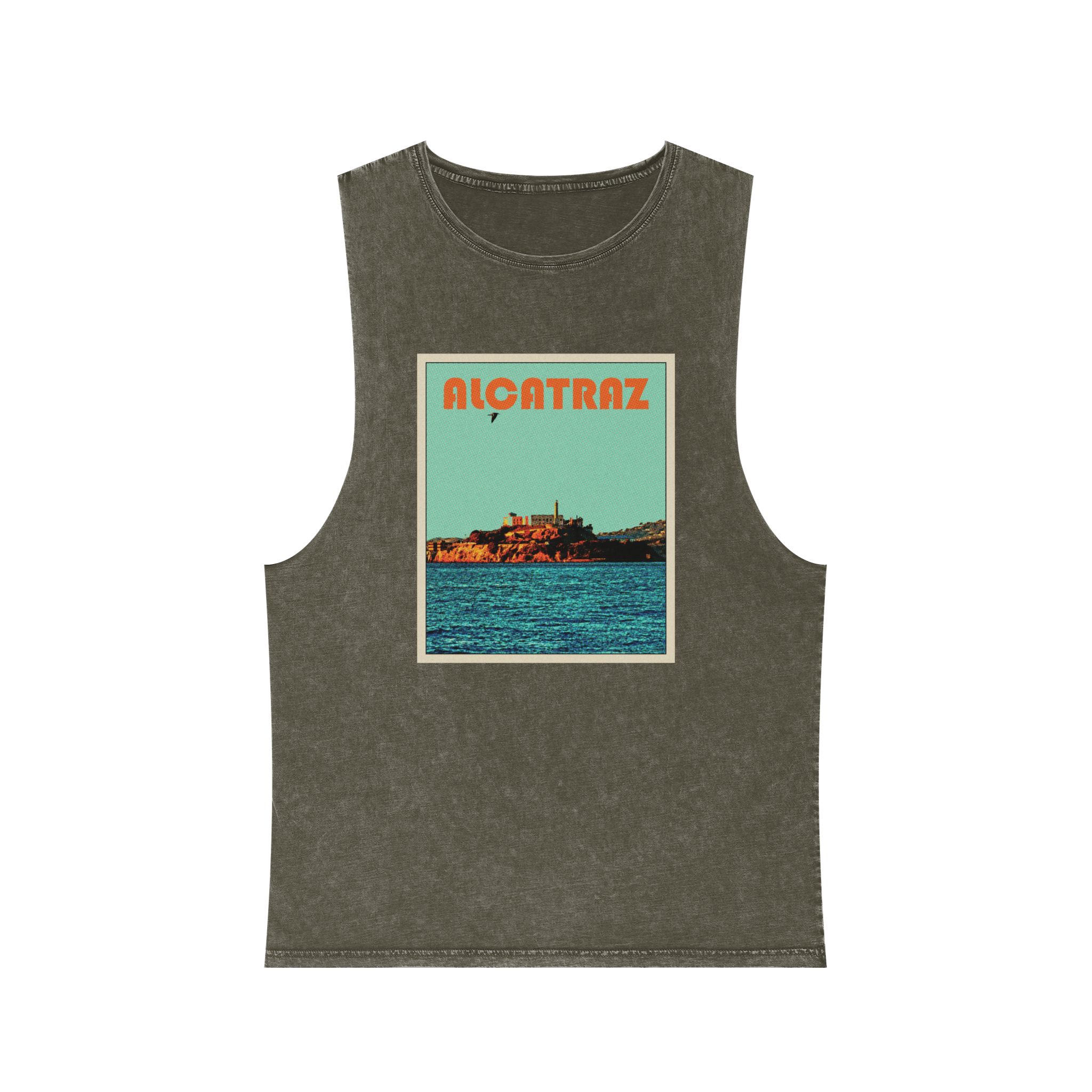Alcatraz Retro Travel Poster Unisex Stonewash Tank Top - Image 5
