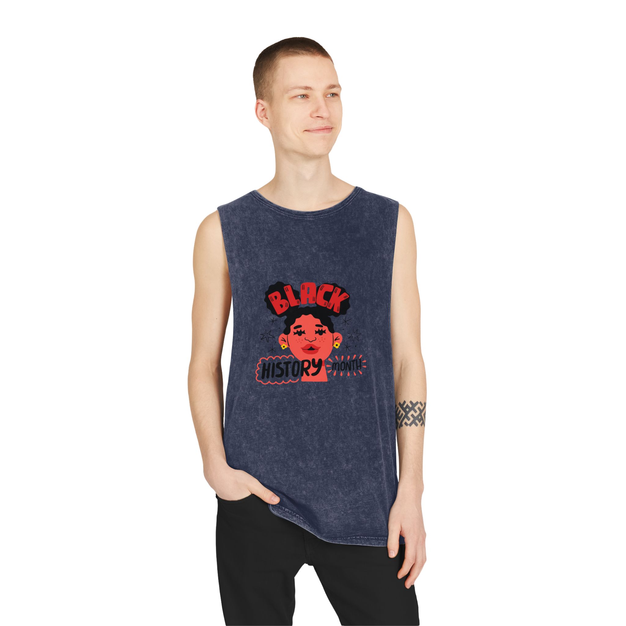 Flat Text Illustration Black History Month Celebration Unisex Stonewash Tank Top - Image 15
