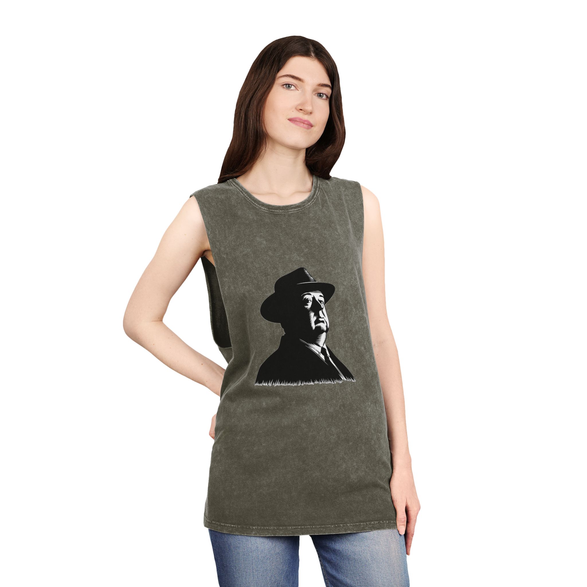 Fondo de “alfred Hitchcock (1) Unisex Stonewash Tank Top - Image 8