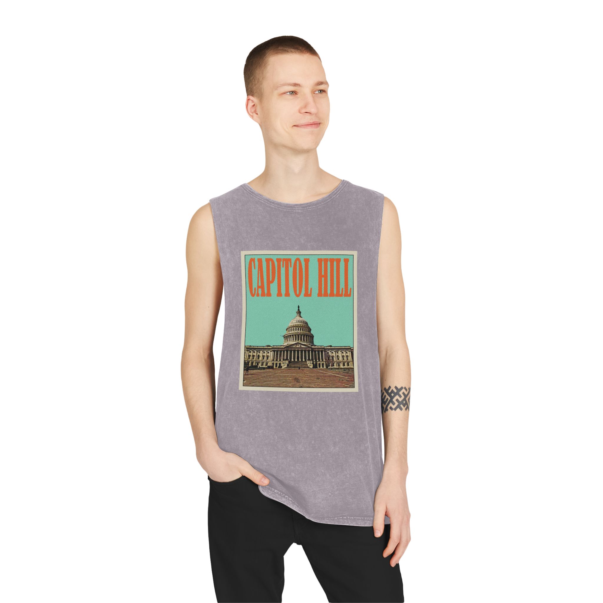 Capitol Hill Retro Travel Poster Unisex Stonewash Tank Top - Image 19
