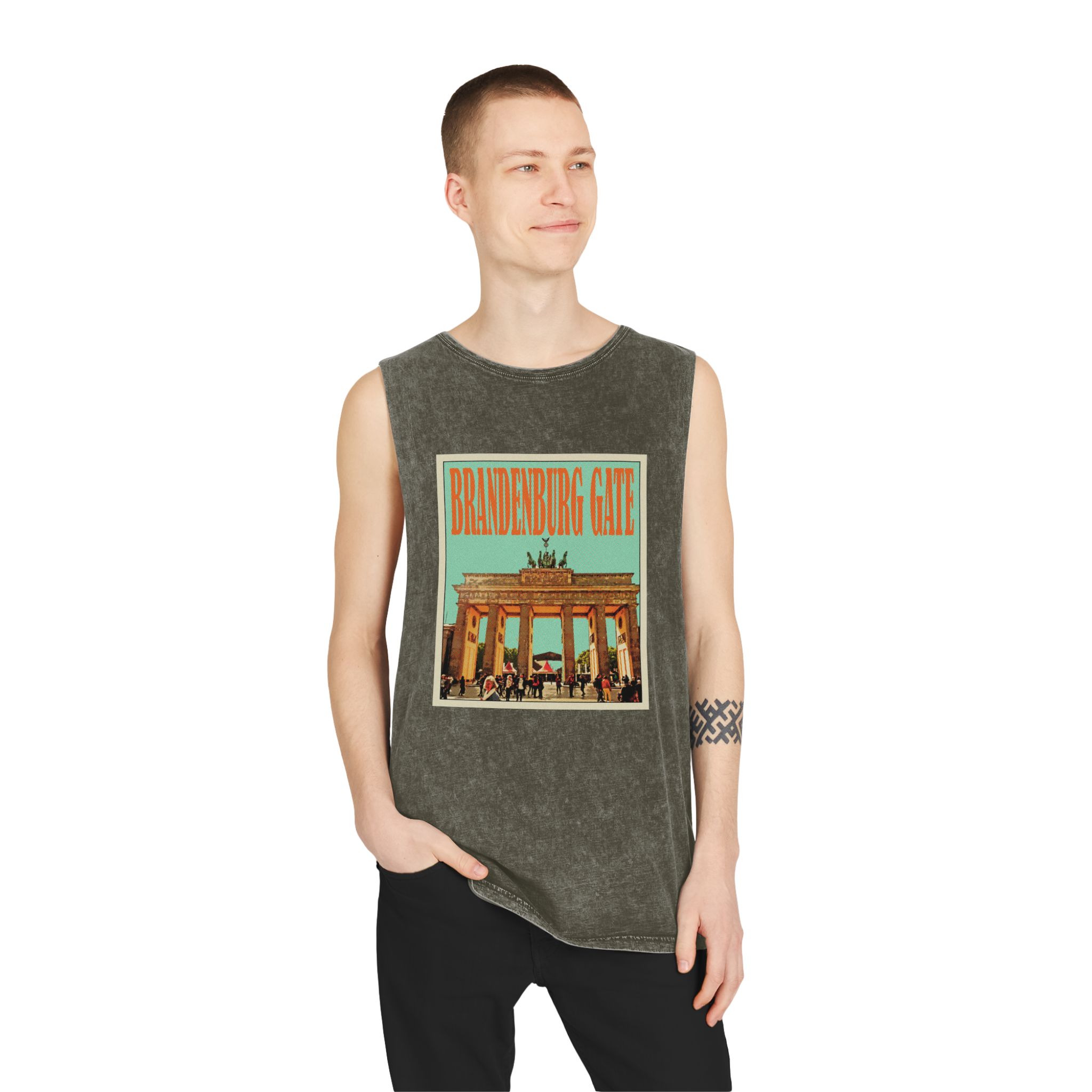 Brandenburg Gate Retro Travel Poster (1) Unisex Stonewash Tank Top - Image 7