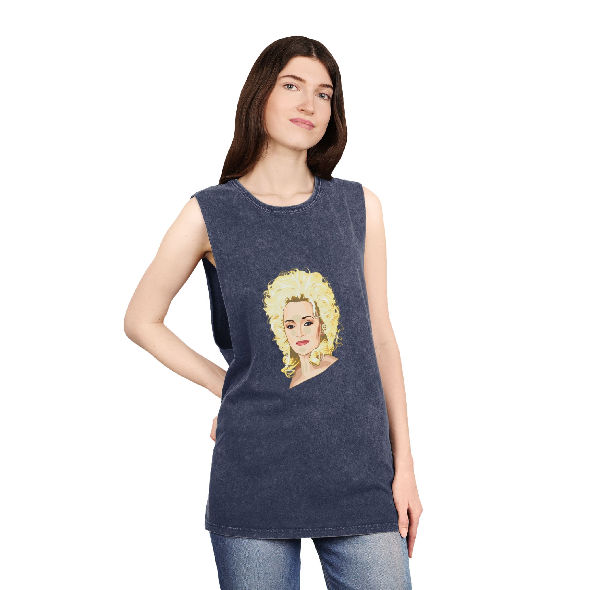 Dolly Parton Portrait Unisex Stonewash Tank Top - Image 16