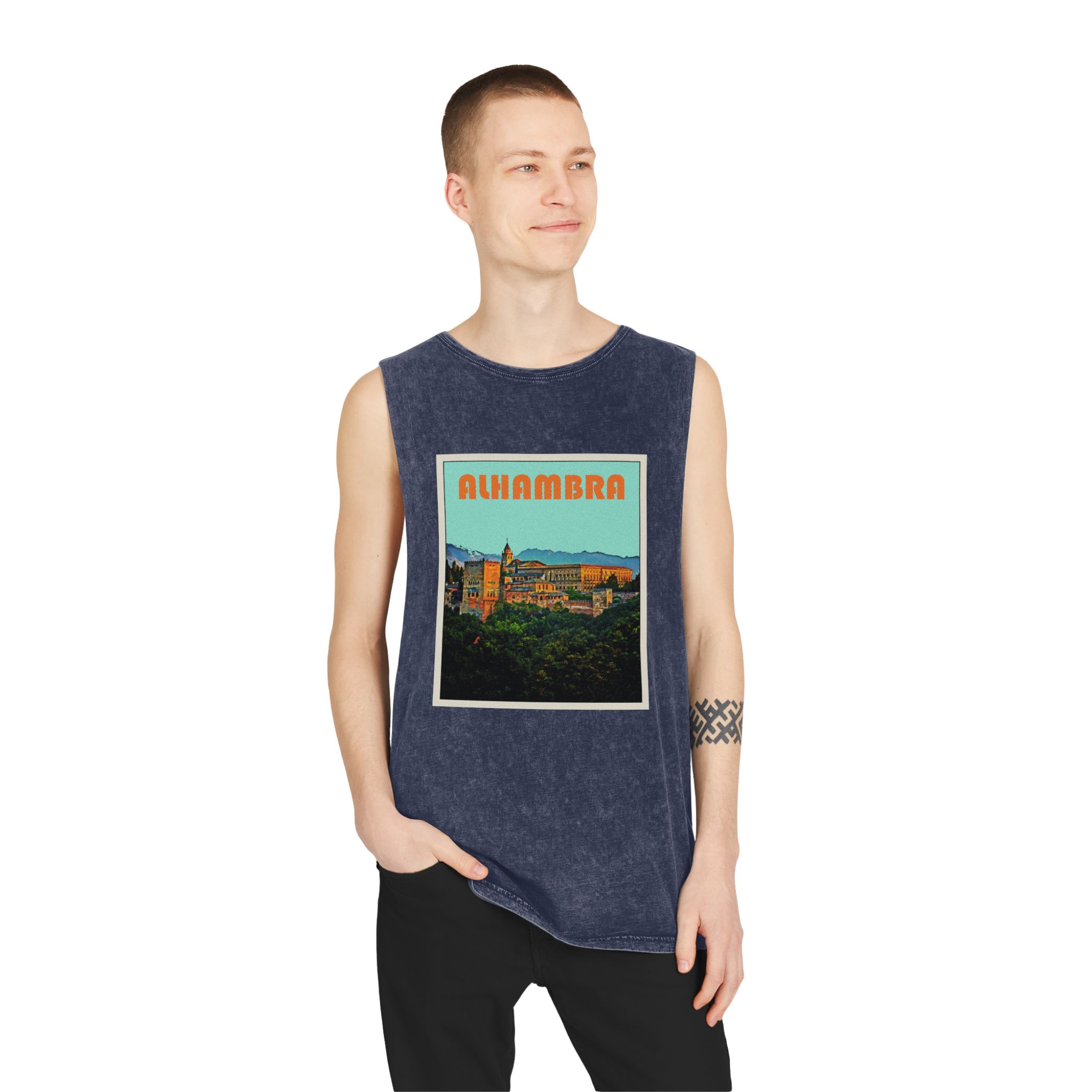 Alhambra Retro Travel Poster Unisex Stonewash Tank Top - Image 15