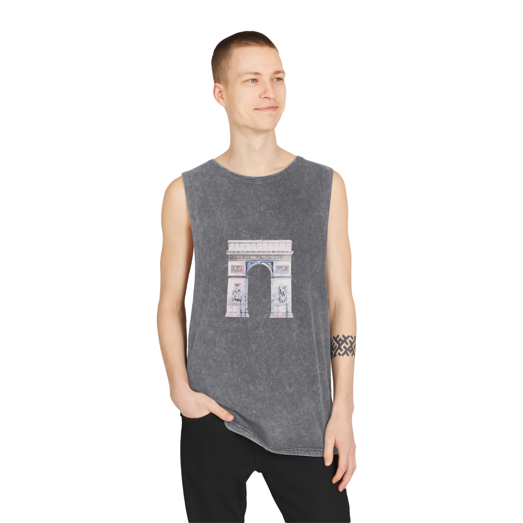Arc de Triomphe Paris Vector Unisex Stonewash Tank Top - Image 11