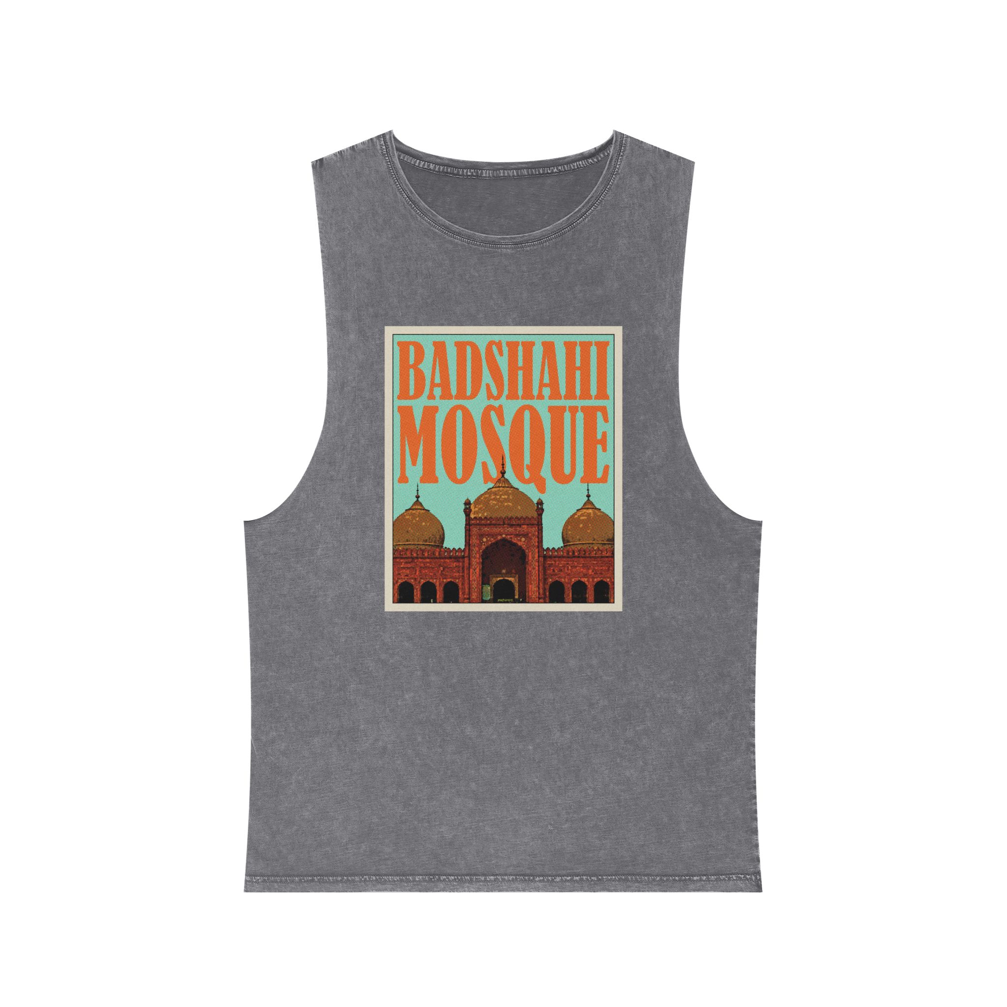Badshahi Mosque Retro Travel Poster Unisex Stonewash Tank Top - Image 9