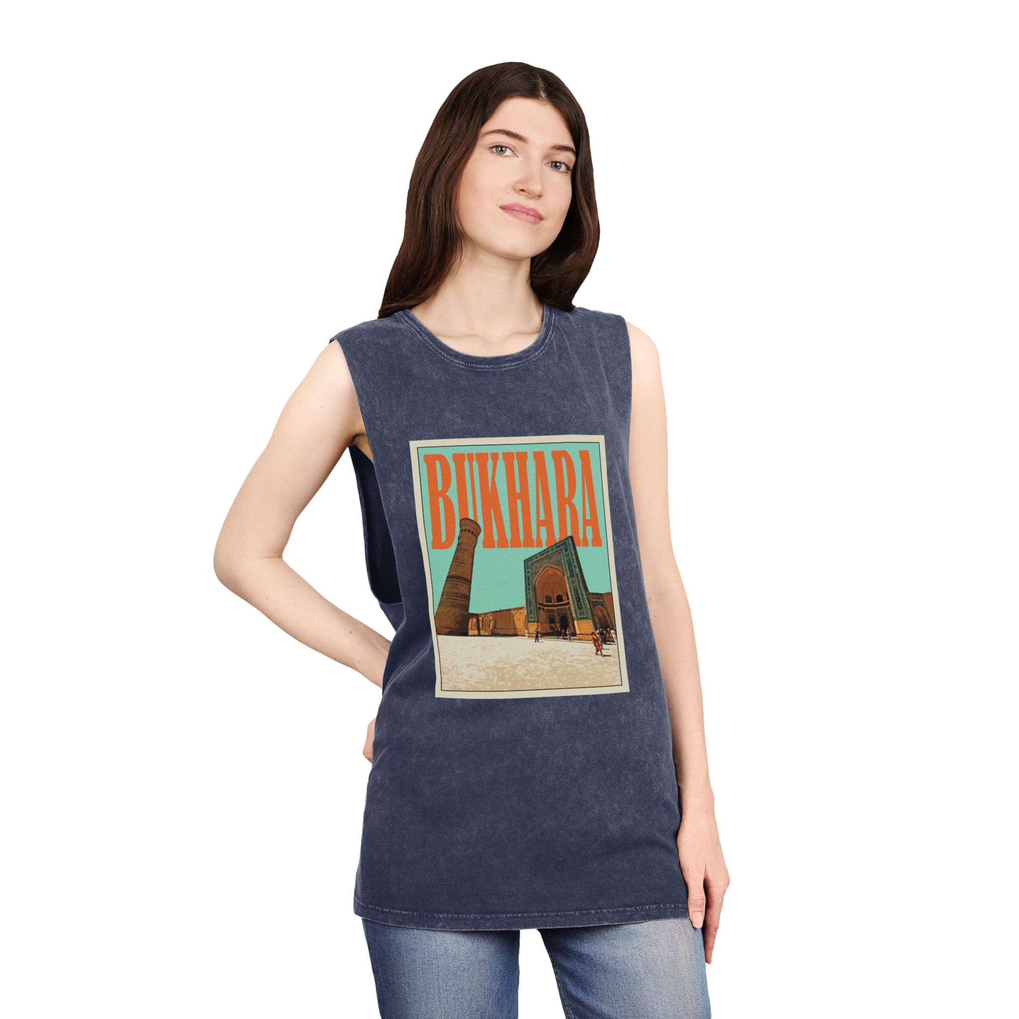 Bukhara Retro Travel Poster (1) Unisex Stonewash Tank Top - Image 16