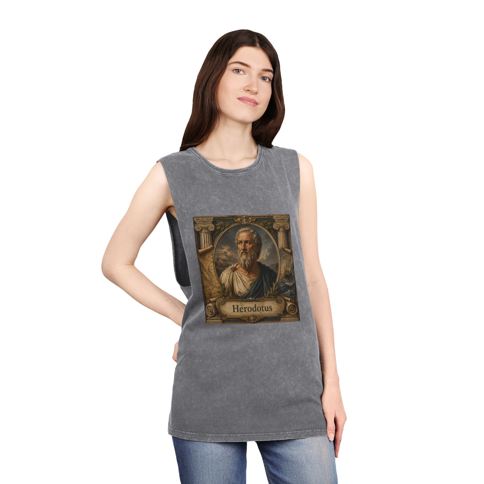 Herodotus Unisex Stonewash Tank Top - Image 12