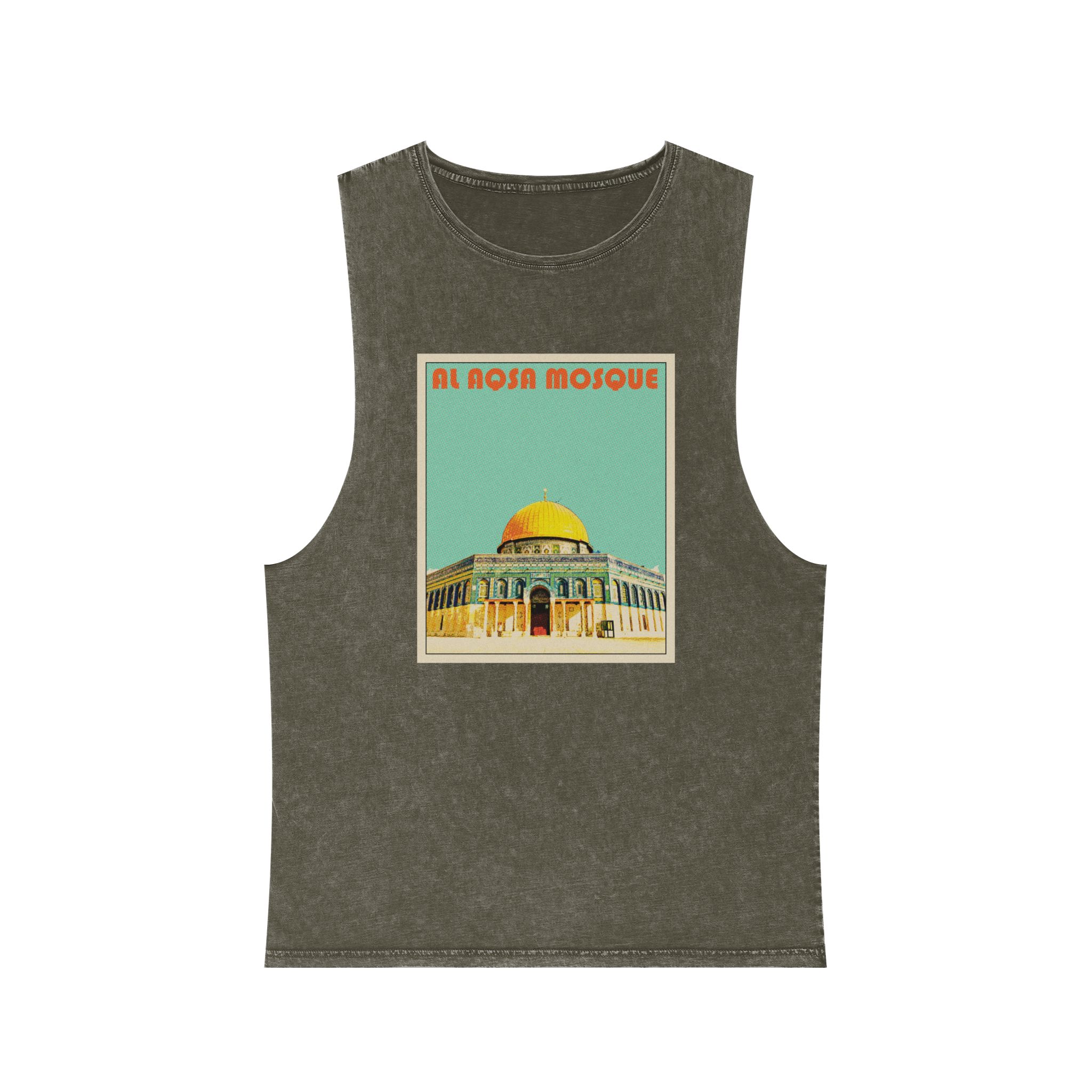 Al Aqsa Mosque Retro Travel Poster Unisex Stonewash Tank Top - Image 5