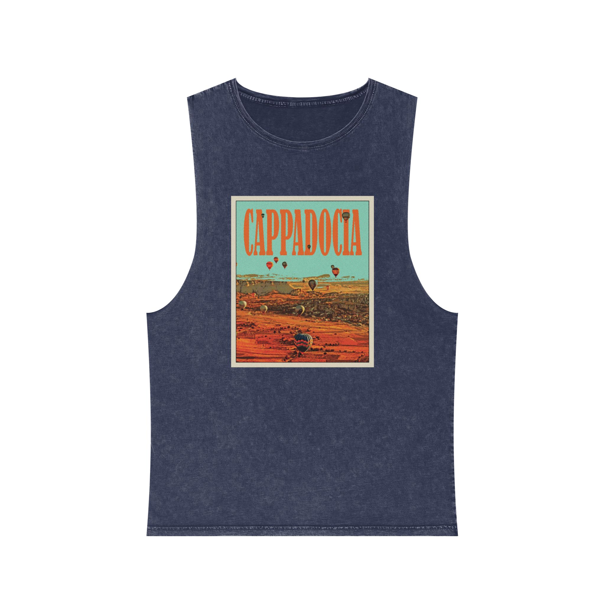 Cappadocia Retro Travel Poster Unisex Stonewash Tank Top - Image 13